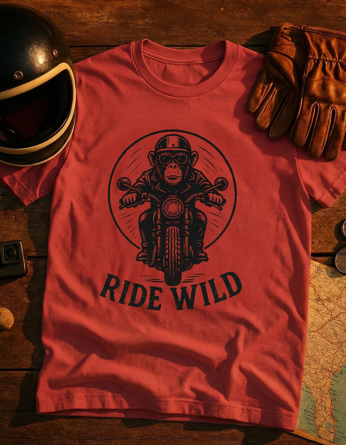 T-Shirt — Ride Wild Motorcycle Monkey Graphic Tee