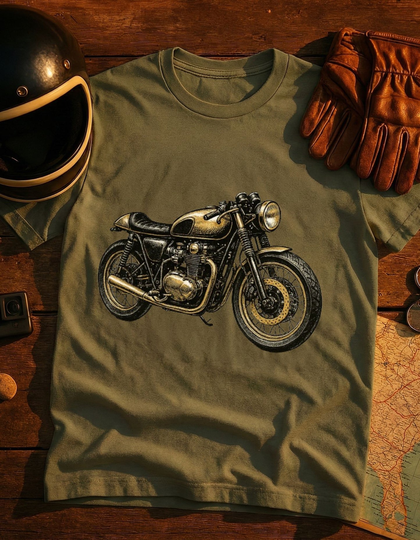 Vintage Cafe Racer Motorcycle T-Shirt — Retro Biker Tee