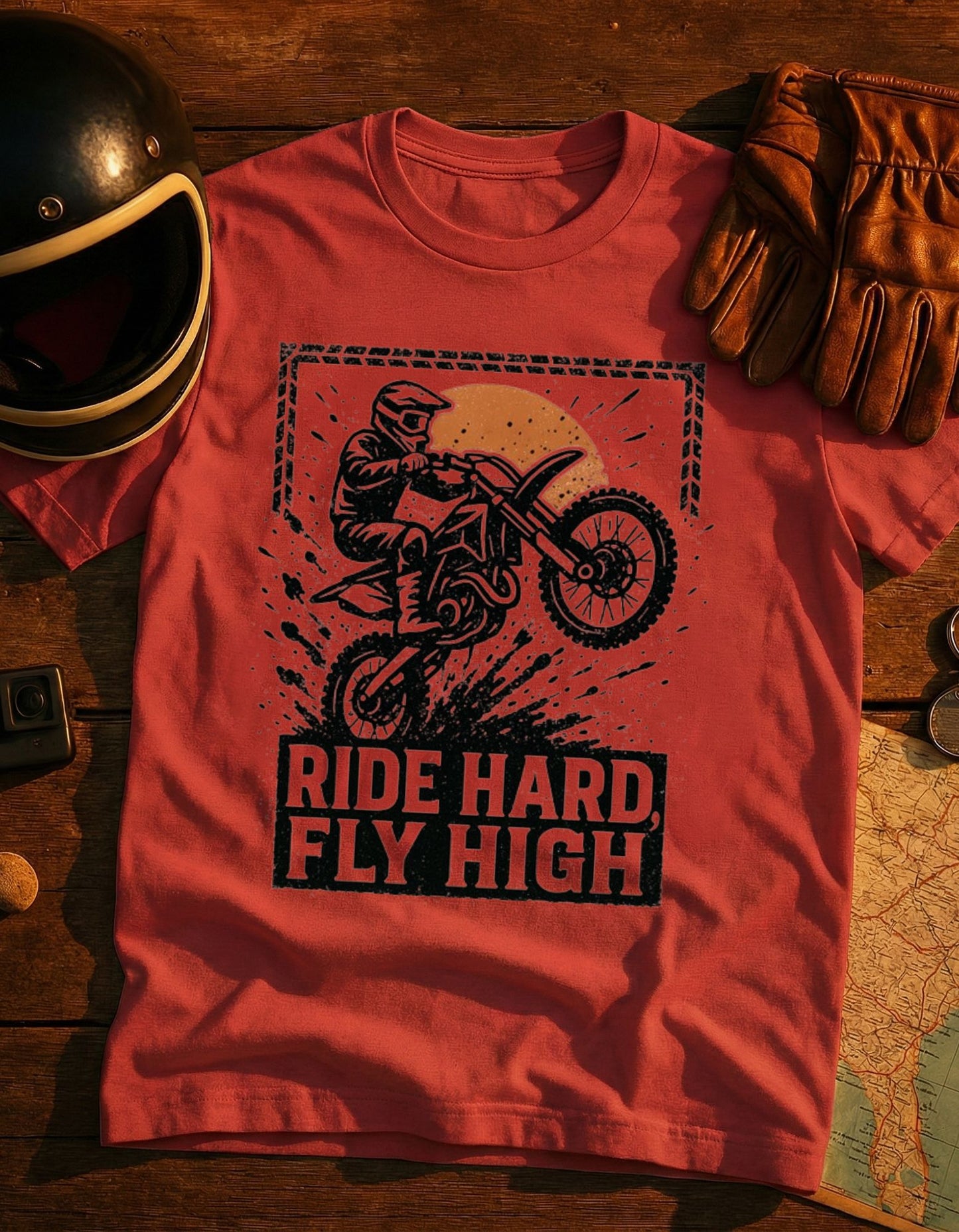 Ride Hard Fly High Motocross T-Shirt — Dirt Bike Rider Graphic Tee