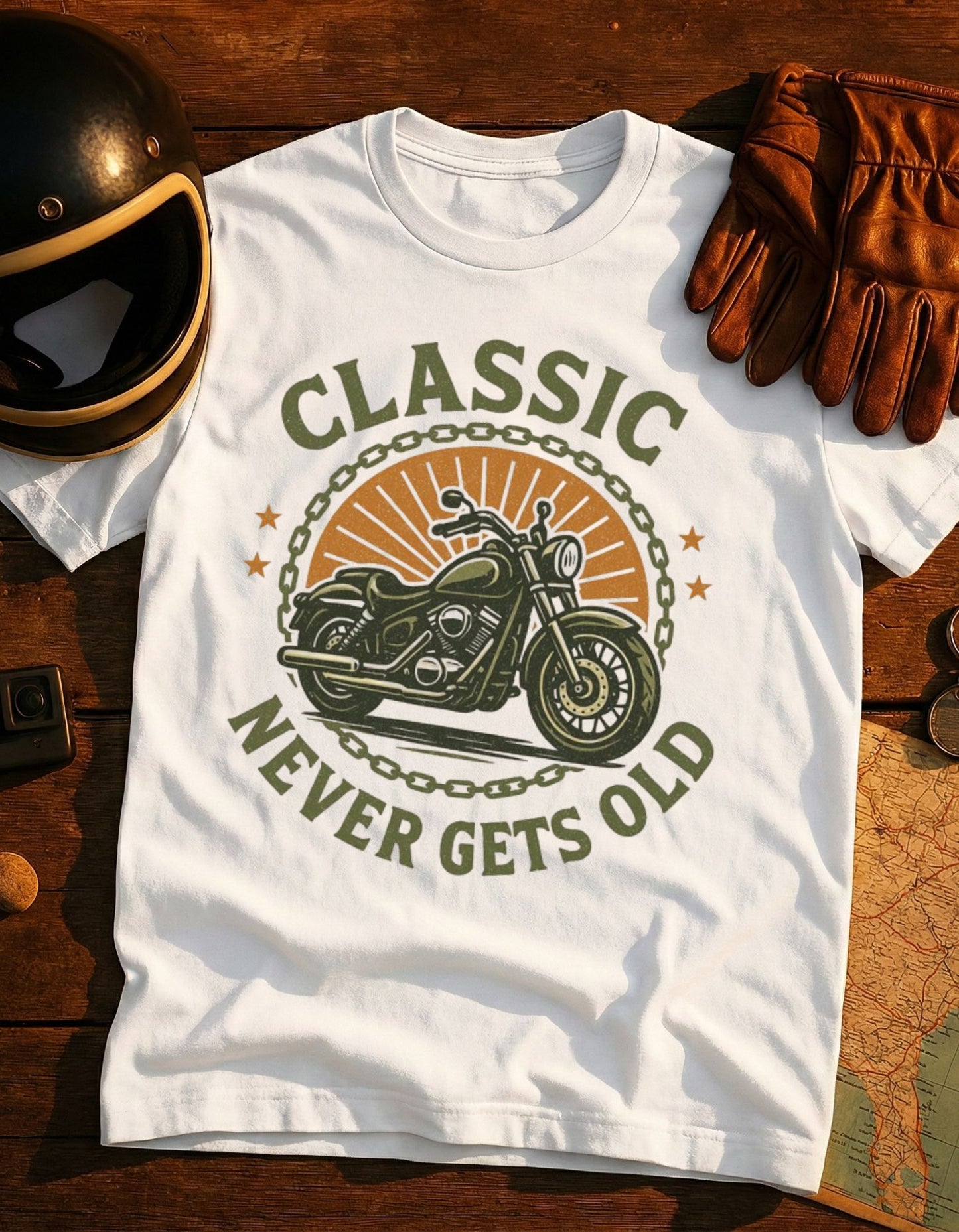 Classic Motorcycle Tee – “Classic Never Gets Old” Retro Biker T-Shirt