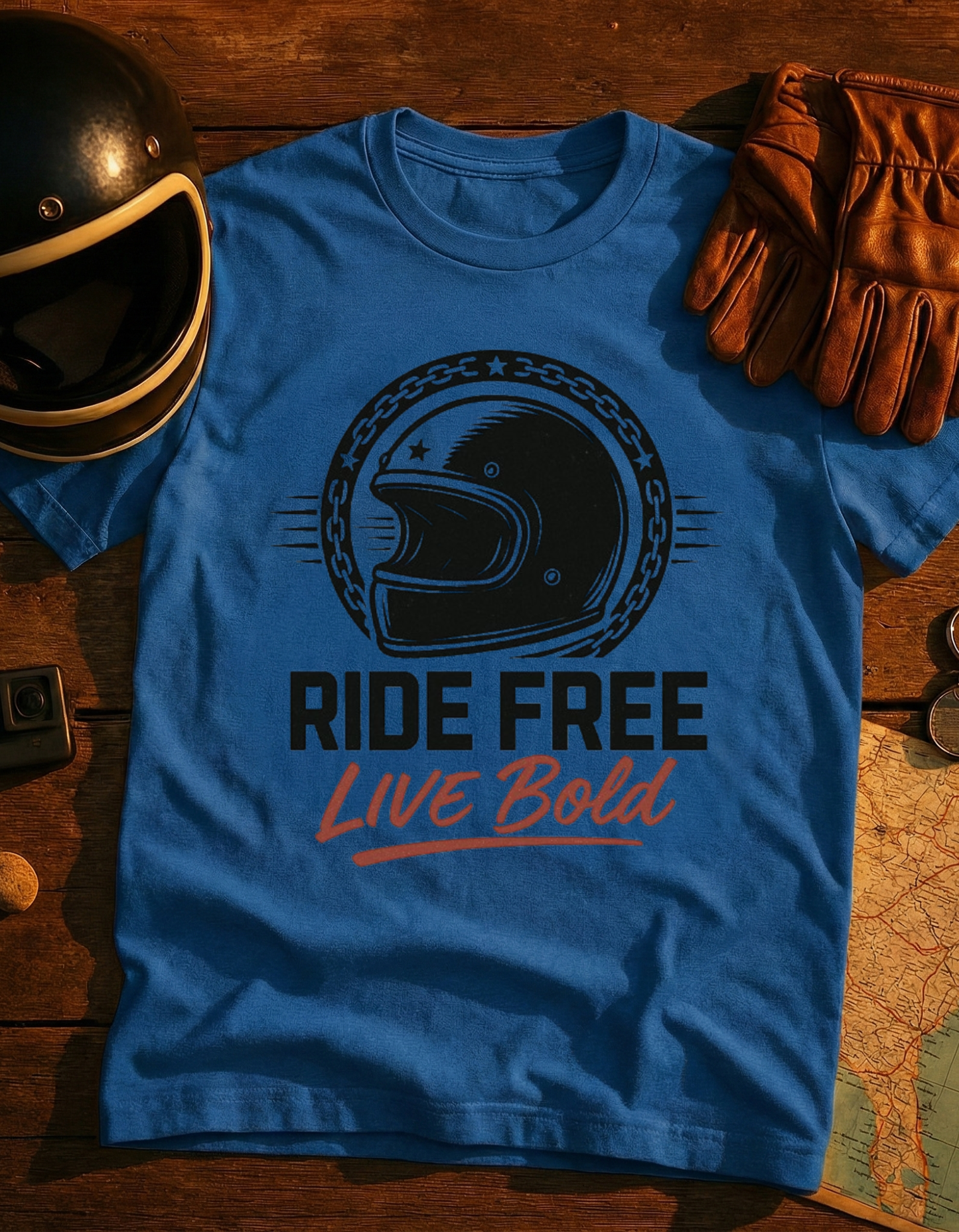 Ride Free Live Bold T-Shirt — Motorcycle Helmet Vintage Graphic Tee