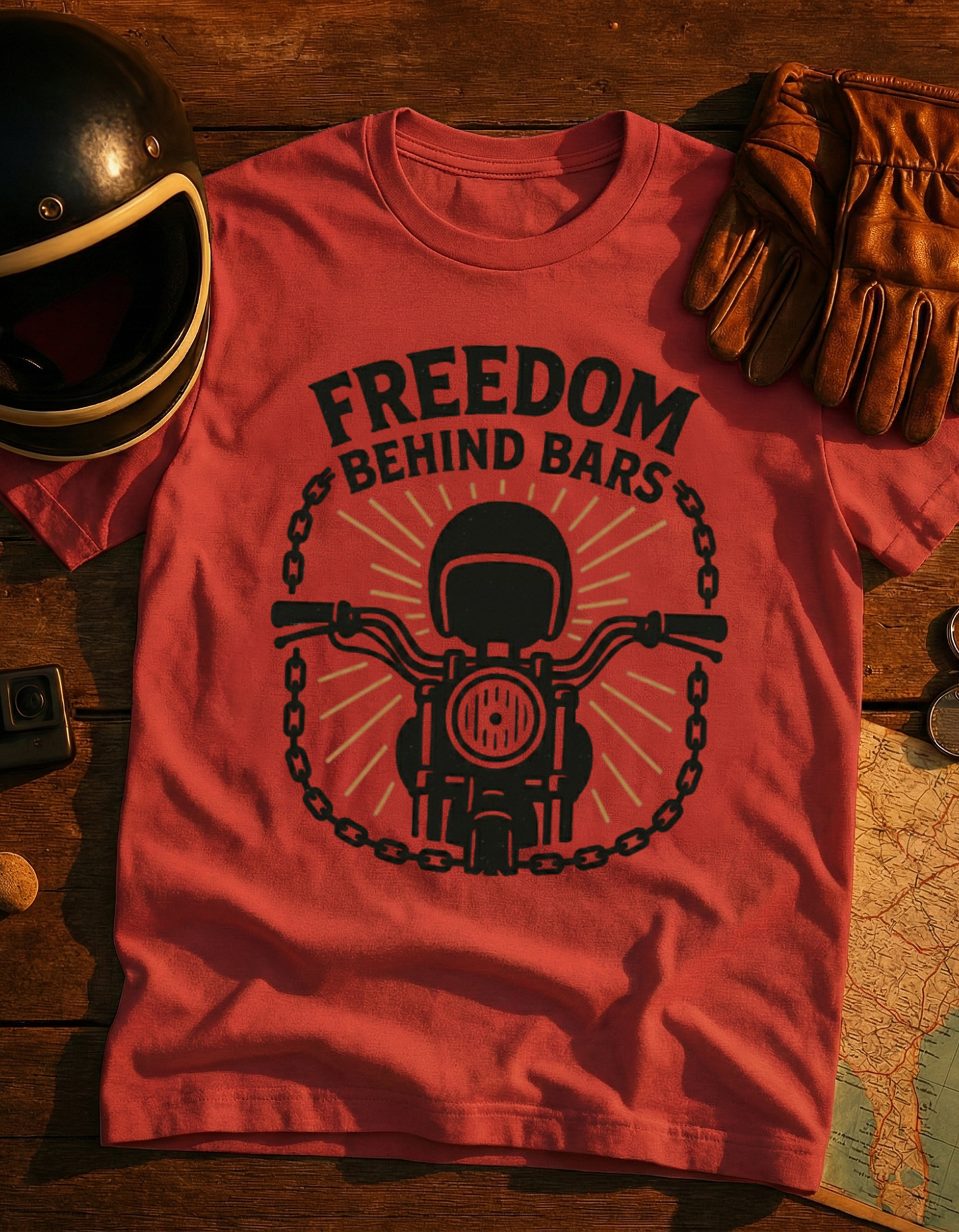 Freedom Behind Bars Motorcycle T-Shirt — Biker Riding Design