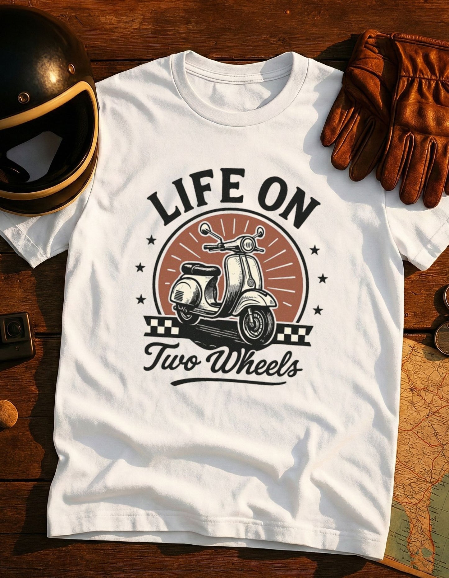 Life On Two Wheels Scooter T-Shirt — Vintage Vespa Riding Tee