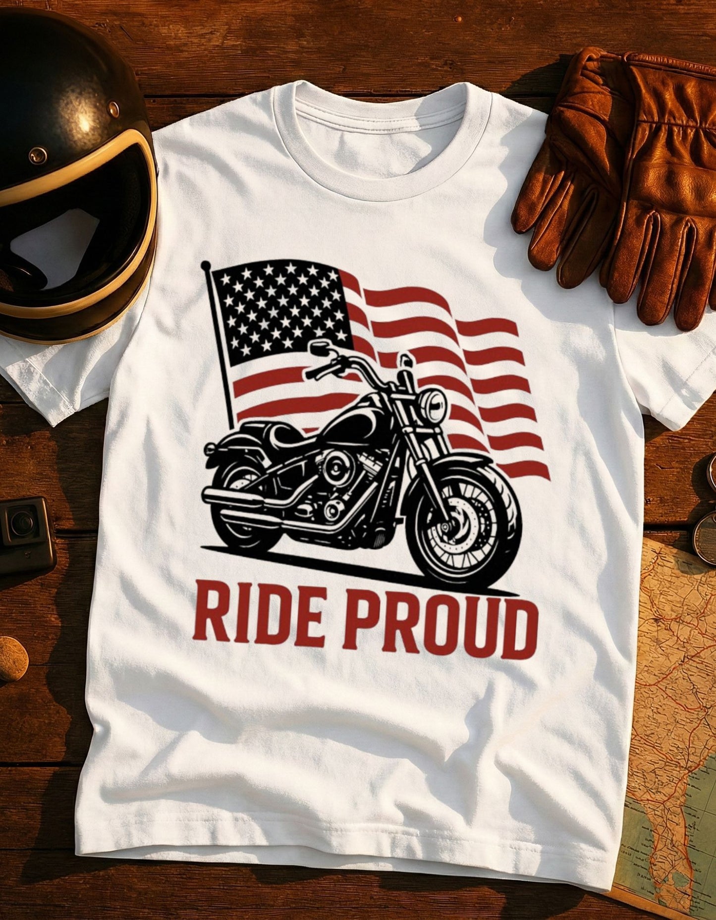 Ride Proud Motorcycle T-Shirt — American Flag Biker Tee