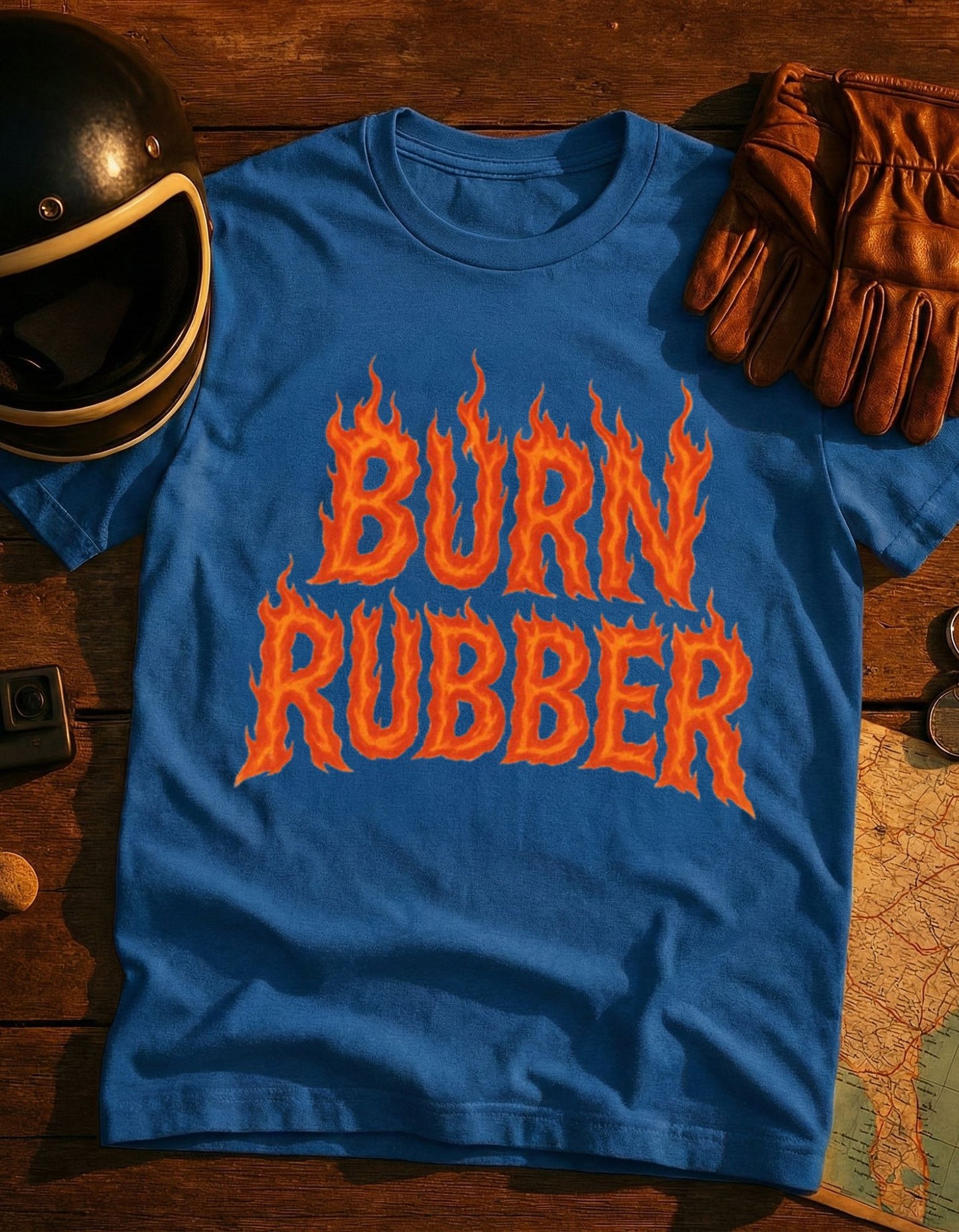 Burn Rubber T-Shirt — Flame Graphic Racing Tee