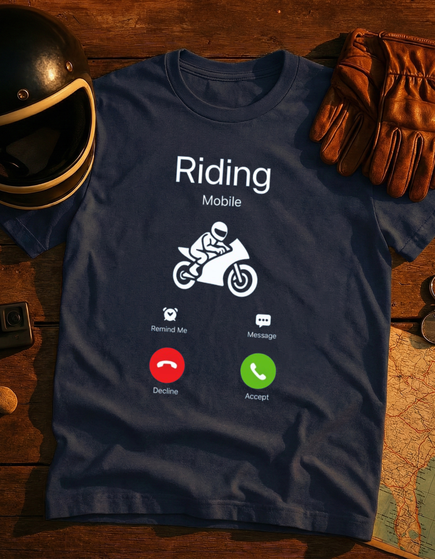 Riding Caller T-Shirt — Motorcycle Incoming Call Graphic Tee