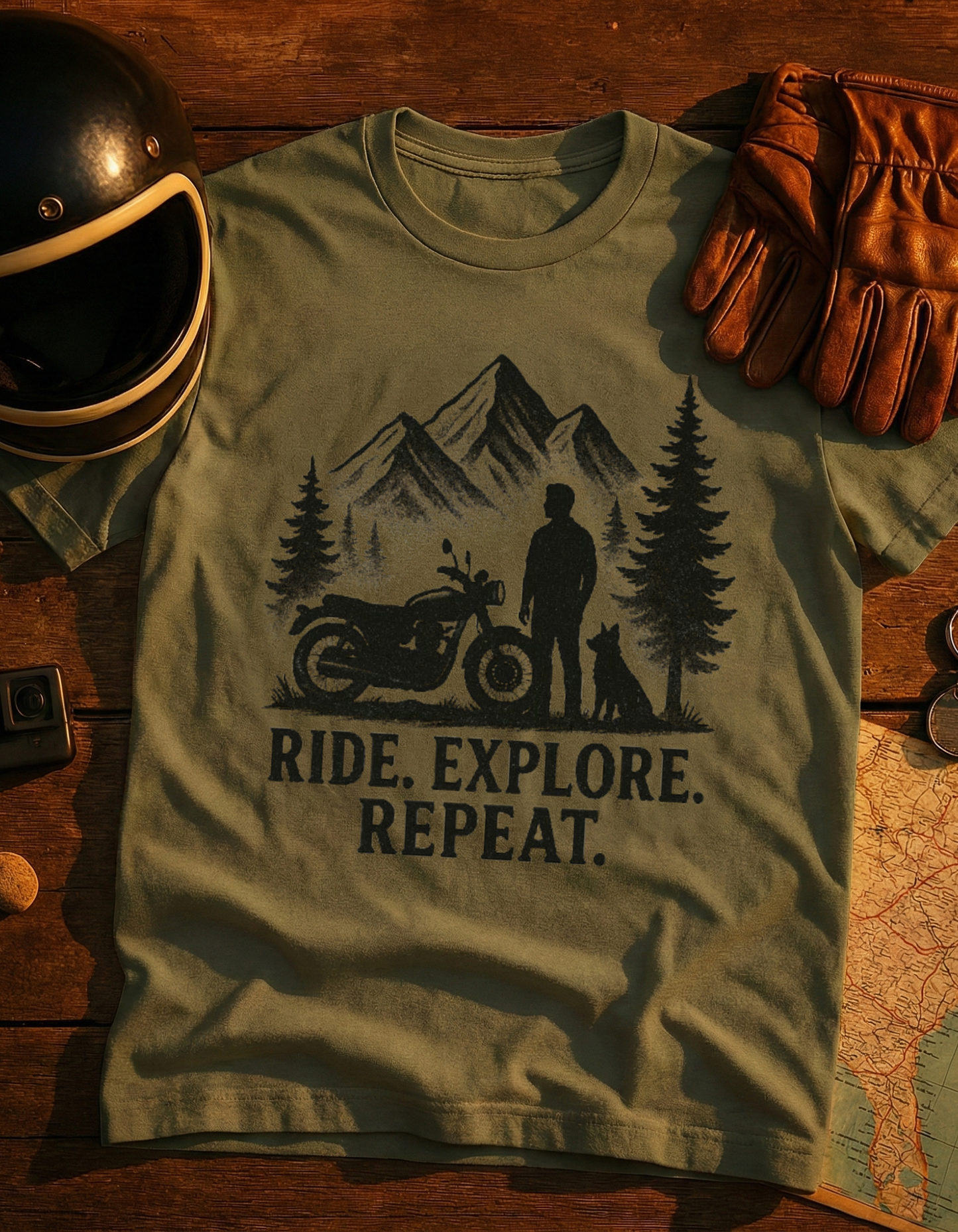 Ride. Explore. Repeat. Motorcycle Adventure T-Shirt
