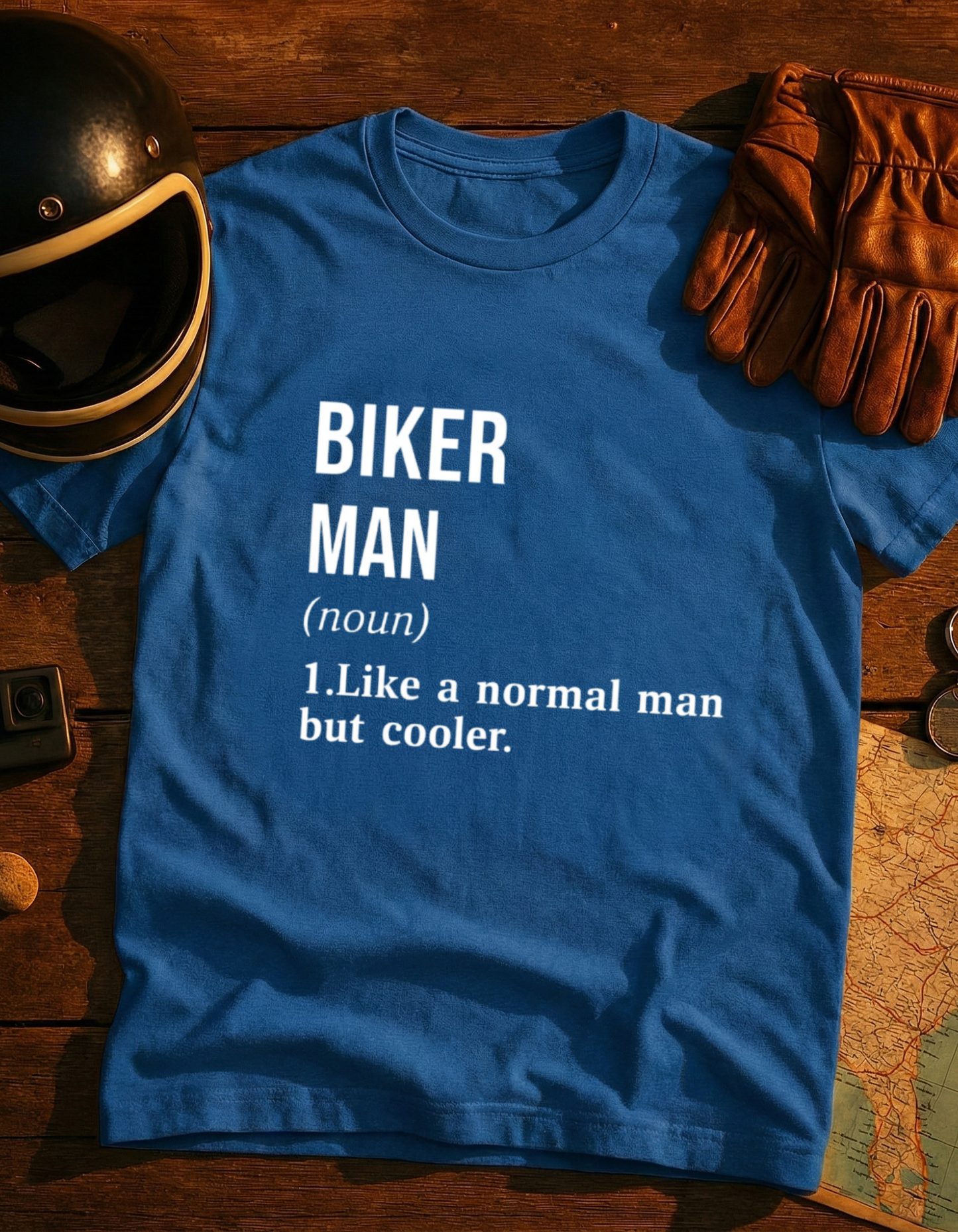 Biker Man Definition T-Shirt — Mens Motorcycle Rider Tee, 'I like a normal man but cooler'