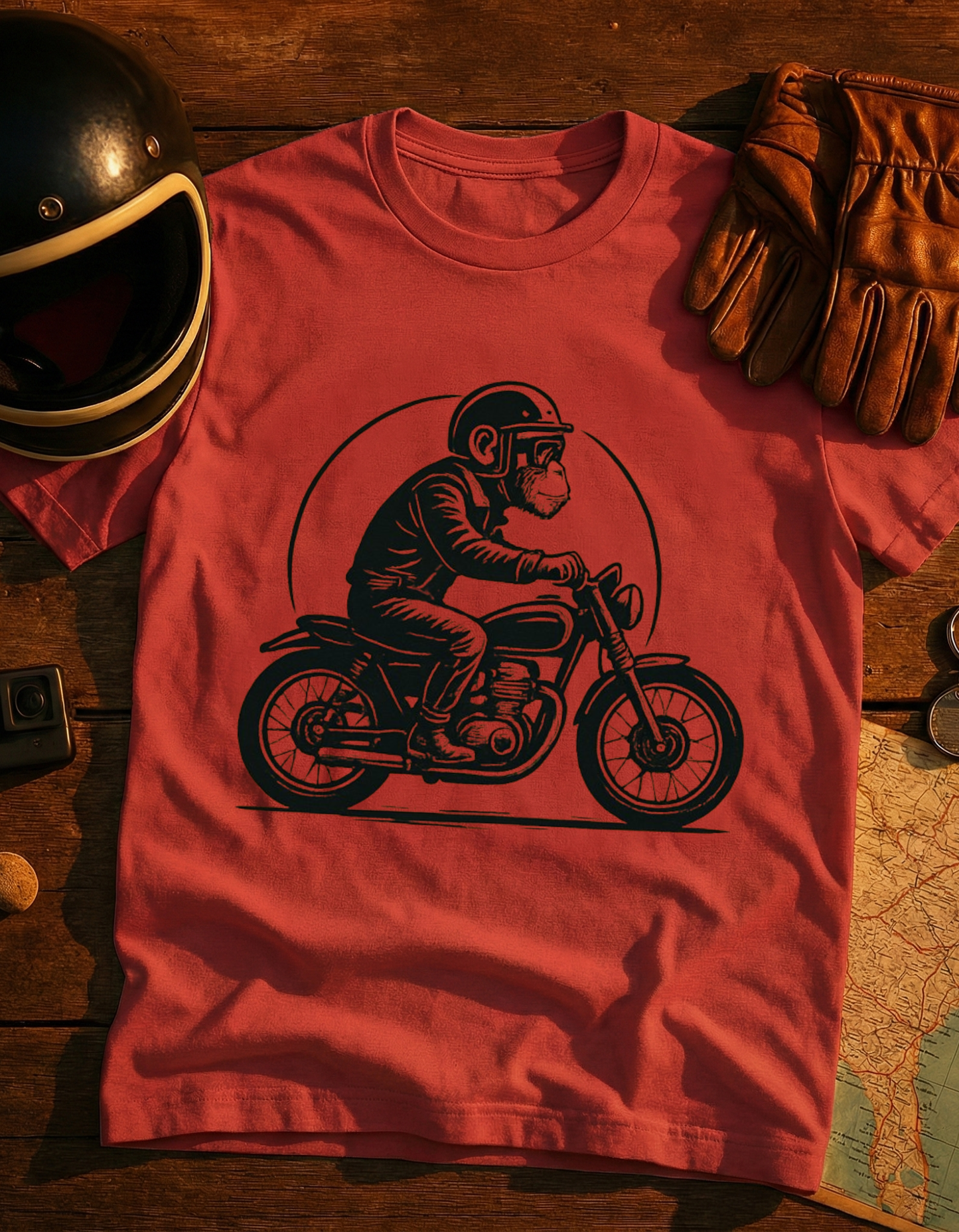 Motorcycle Monkey Rider T-Shirt — Vintage Biker Graphic