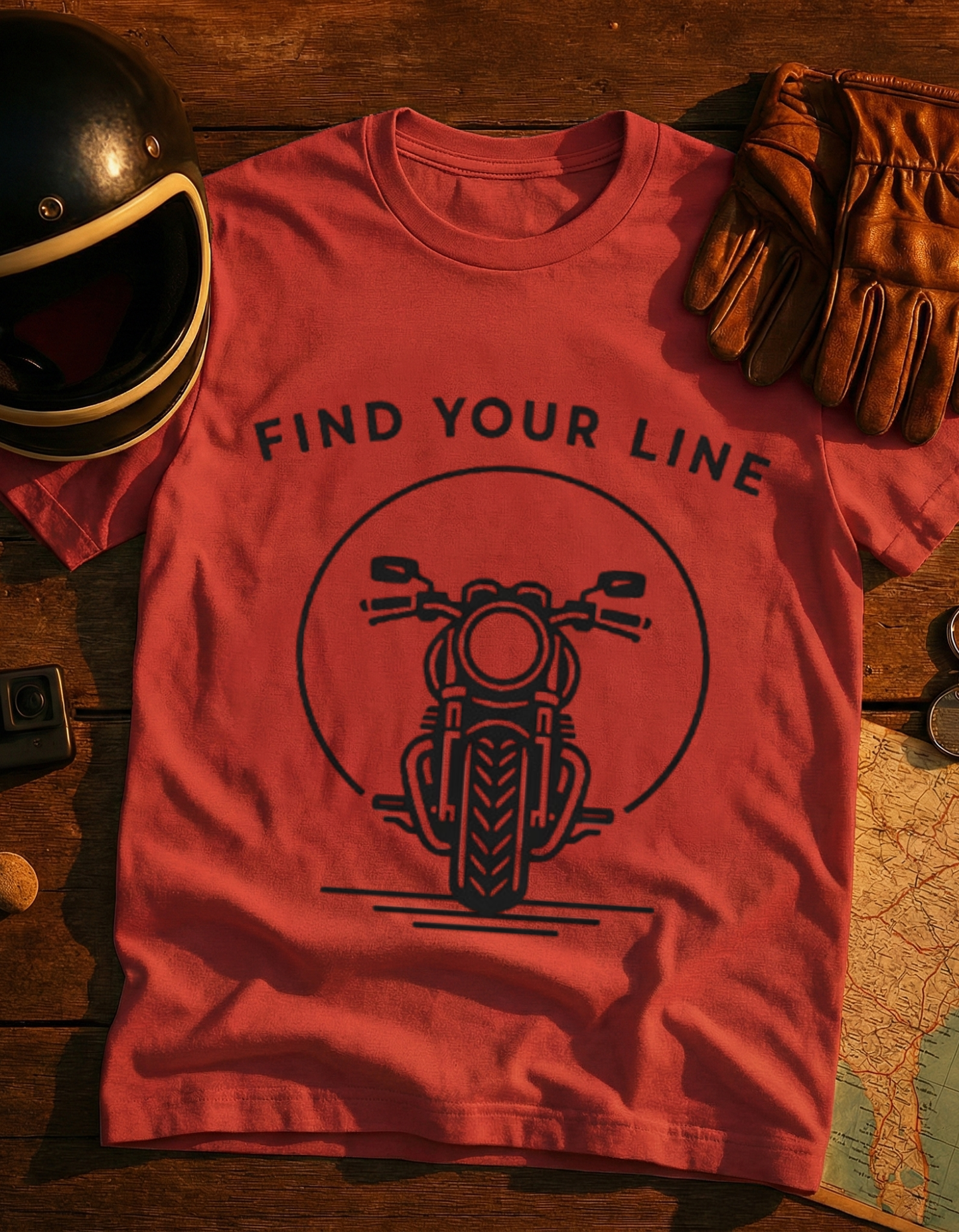 Find Your Line Motorcycle T-Shirt — Retro Front-Facing Bike Graphic
