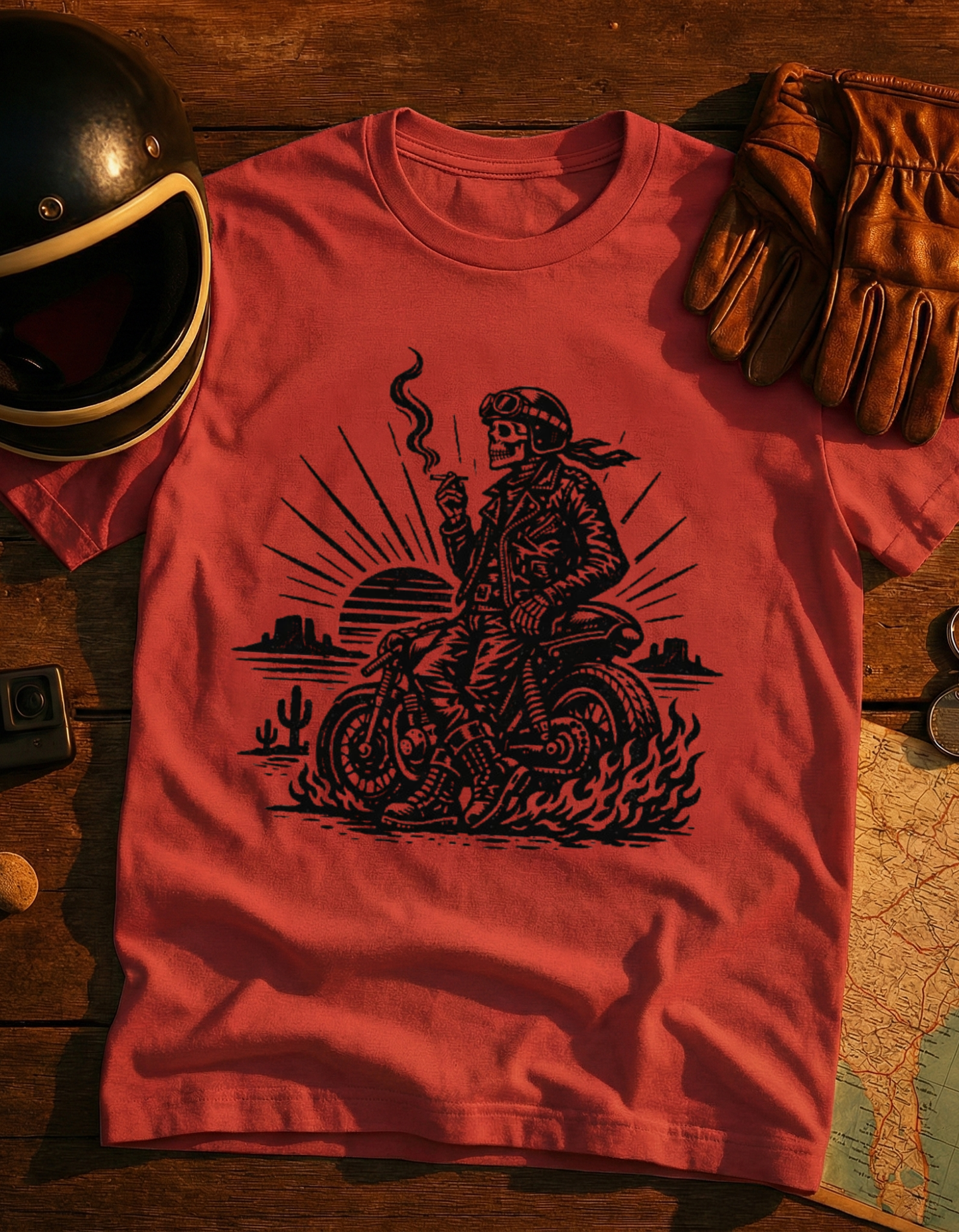 Motorcycle Rider T-Shirt — Vintage Biker Skull Design