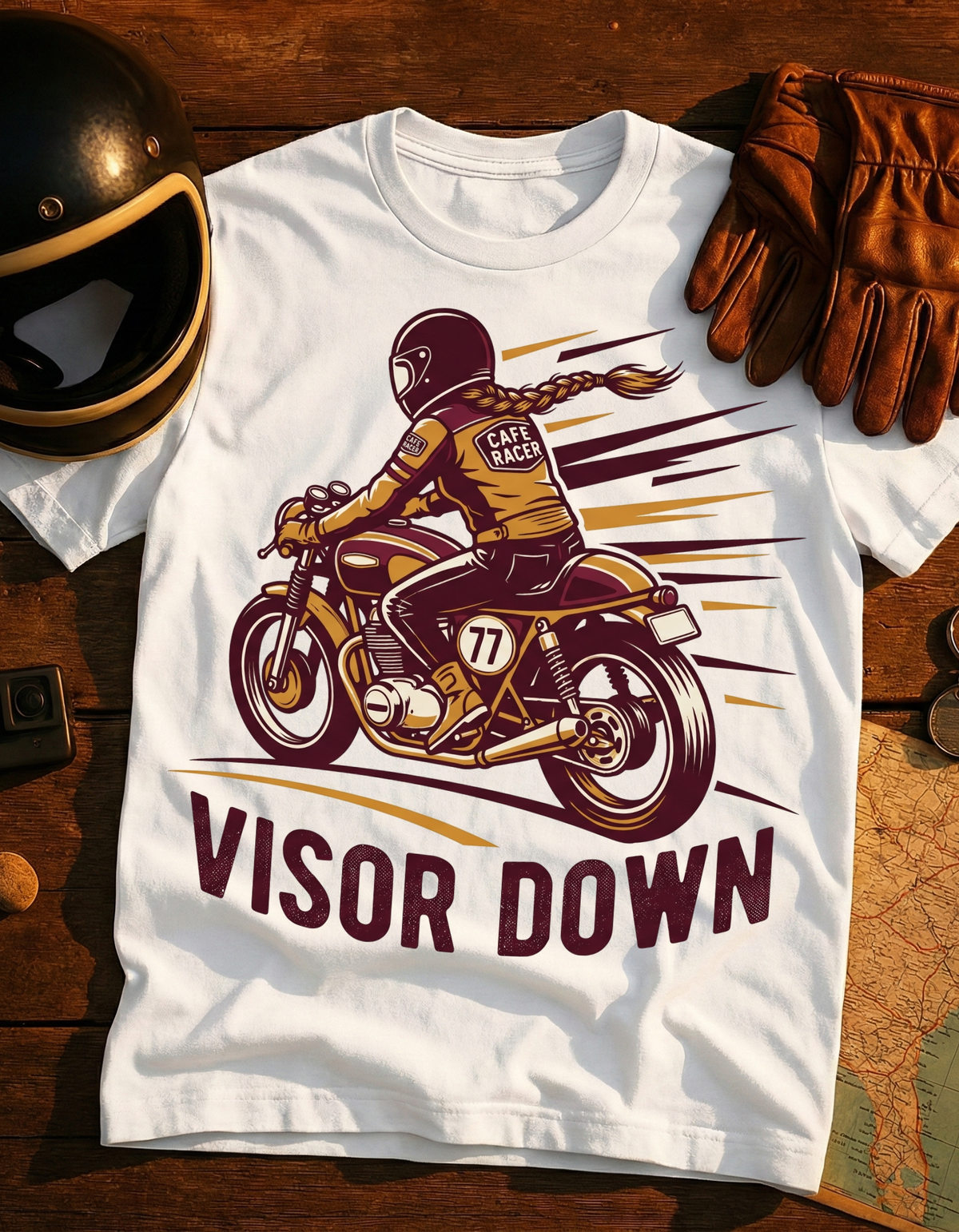 Visor Down Motorcycle Tee - Vintage Racer Graphic T-Shirt