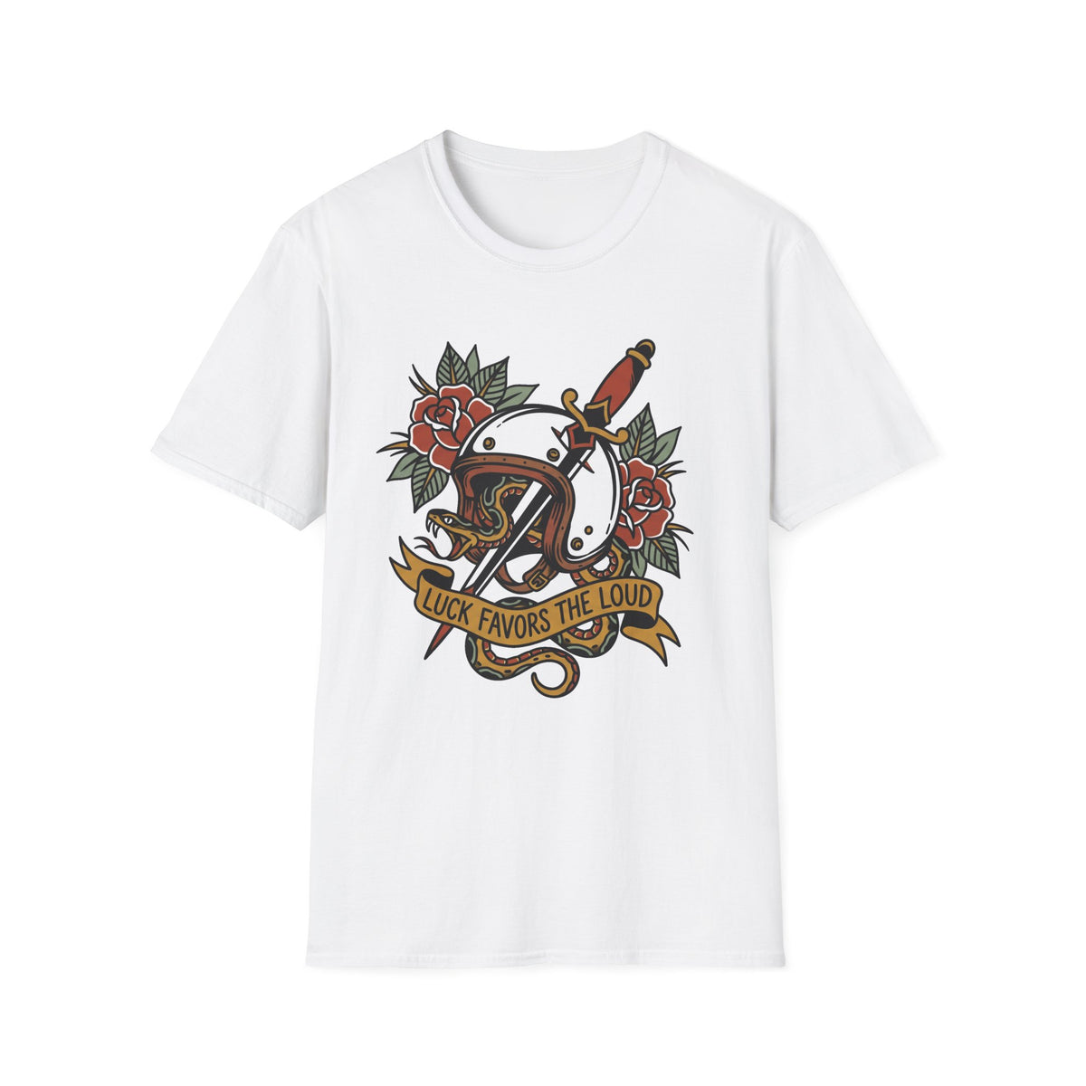 Tattoo-Style Horseshoe & Dagger T-Shirt — "Luck Favors the Bold" Graphic Tee