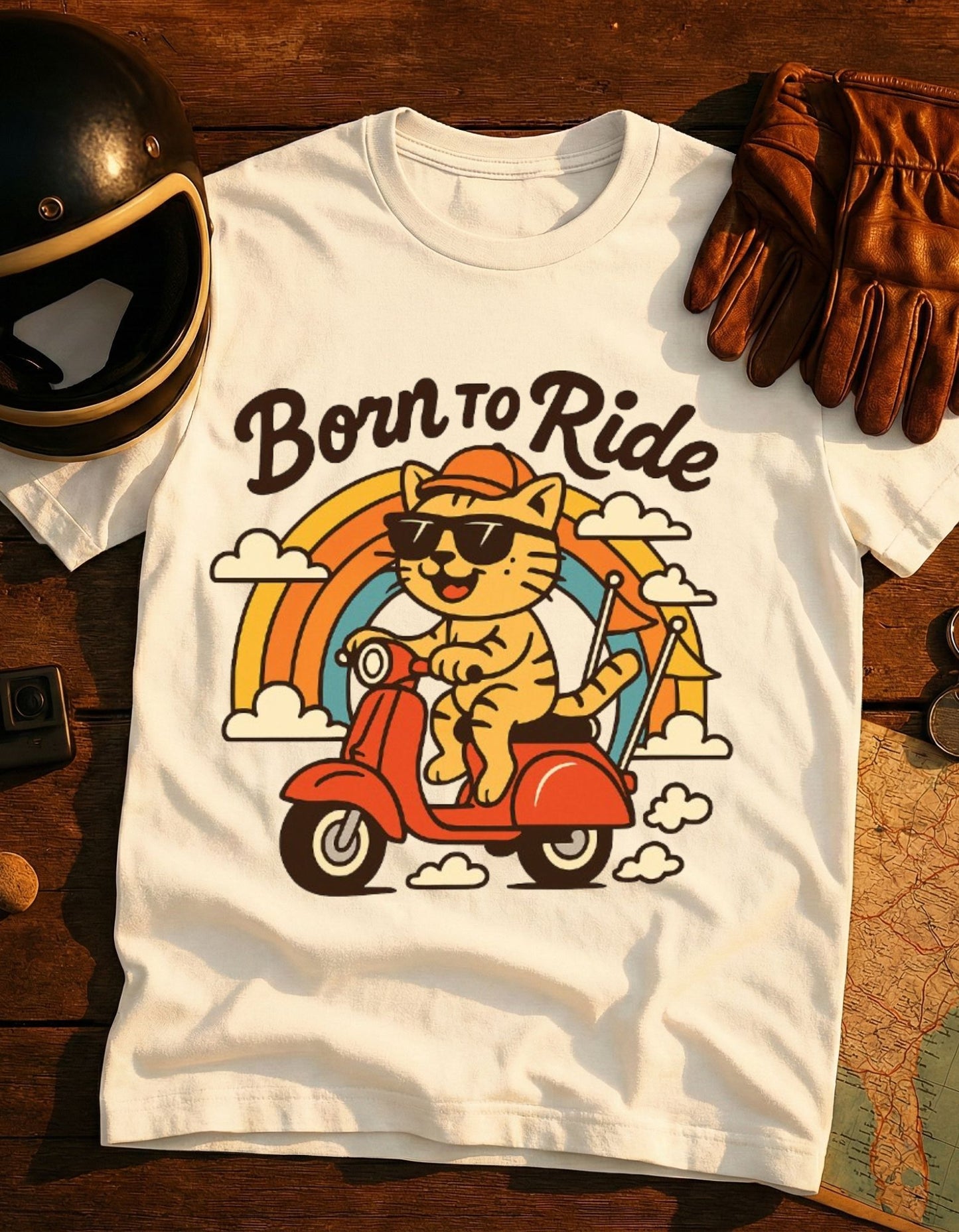 Born to Ride Cat Scooter T-Shirt