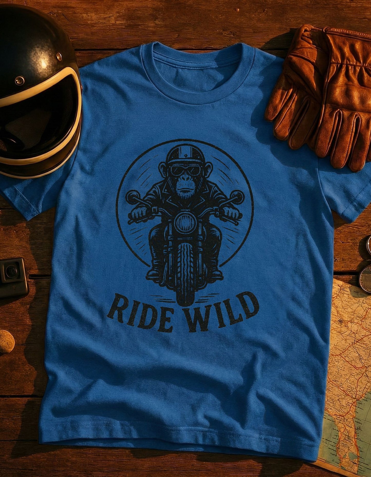 T-Shirt — Ride Wild Motorcycle Monkey Graphic Tee