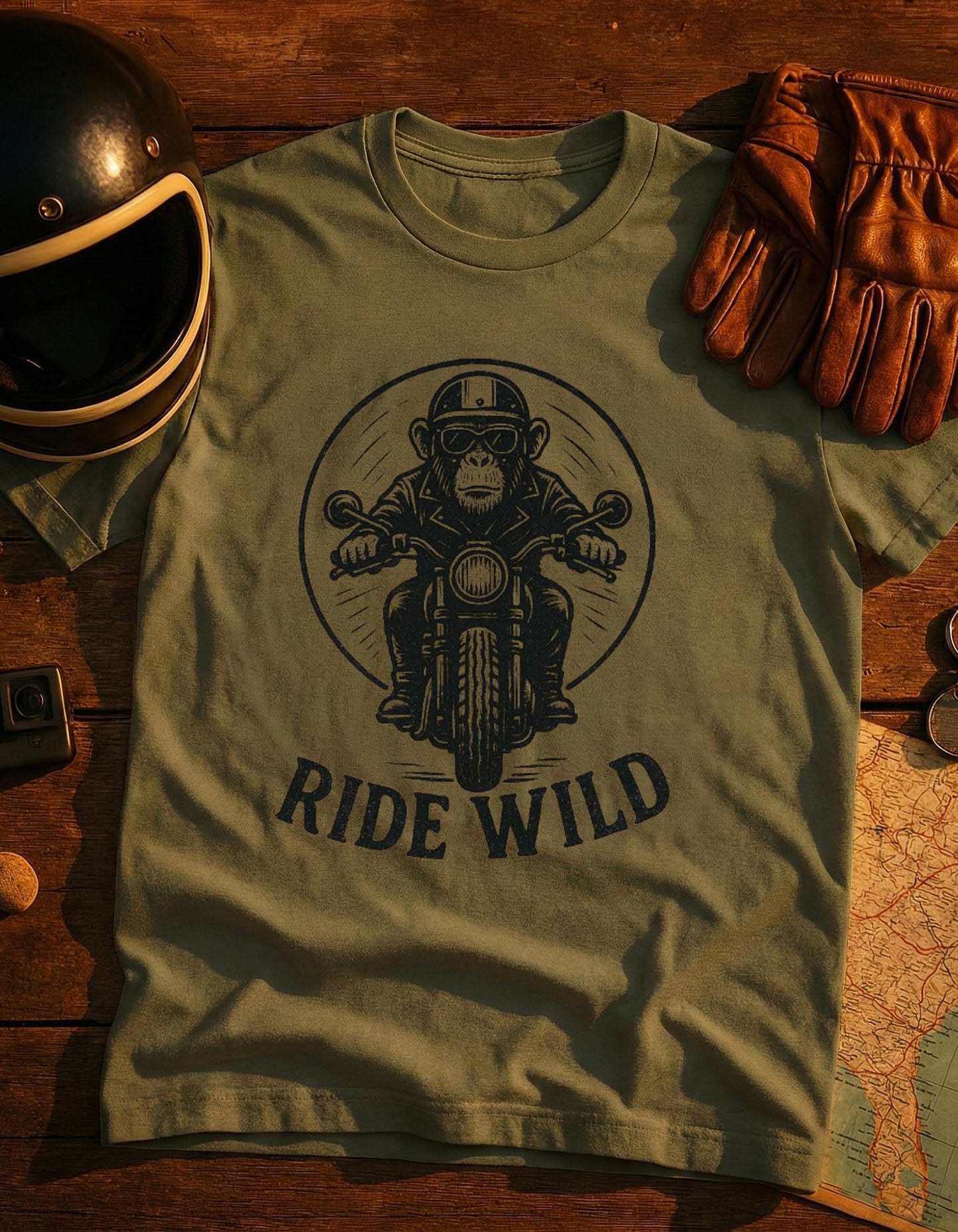 T-Shirt — Ride Wild Motorcycle Monkey Graphic Tee