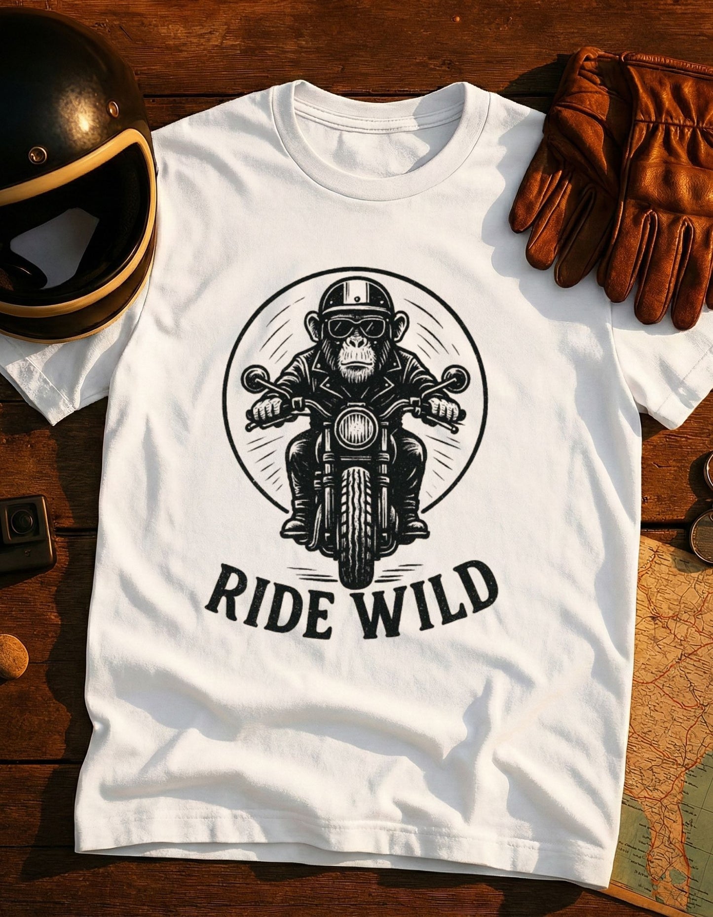 T-Shirt — Ride Wild Motorcycle Monkey Graphic Tee