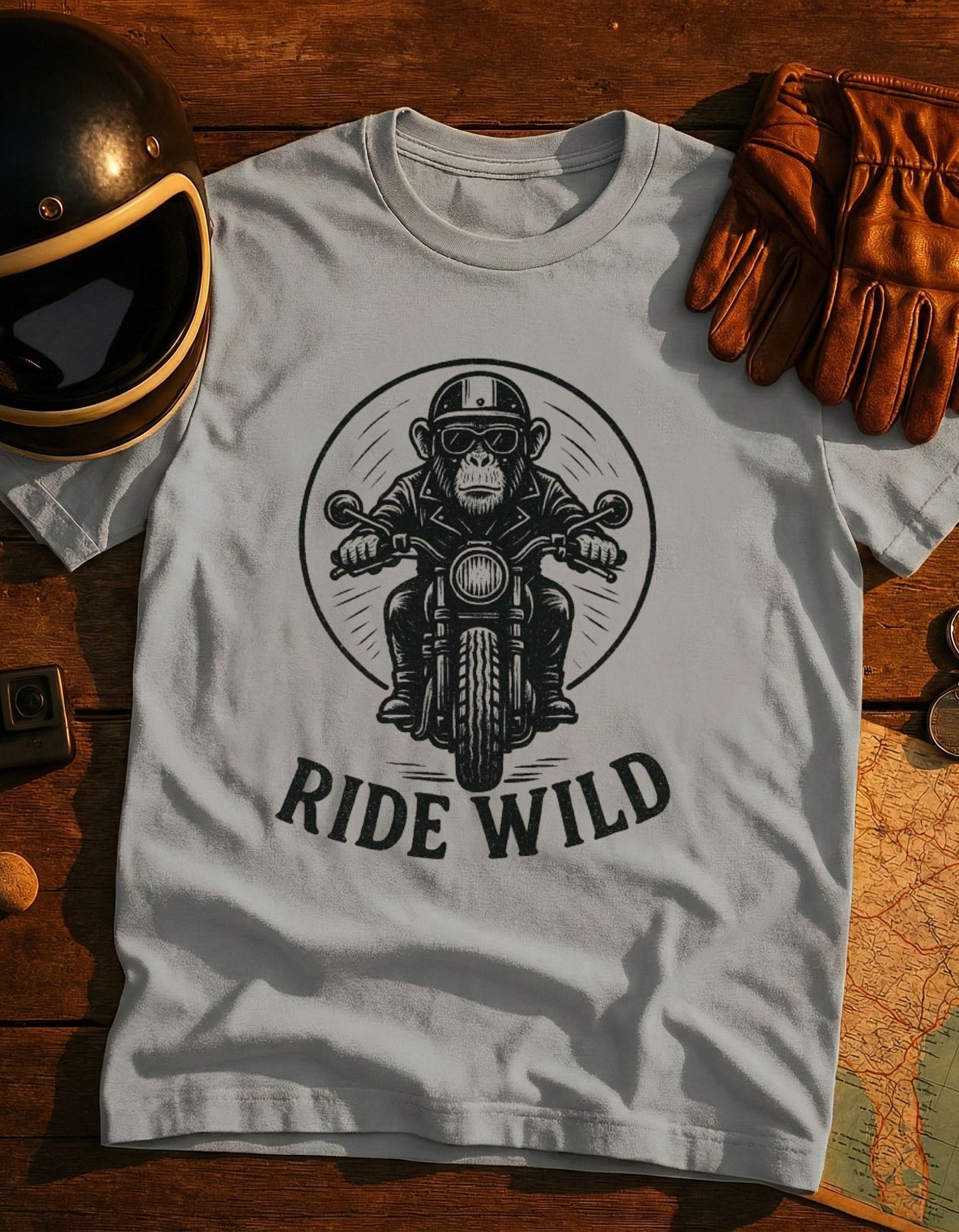 T-Shirt — Ride Wild Motorcycle Monkey Graphic Tee