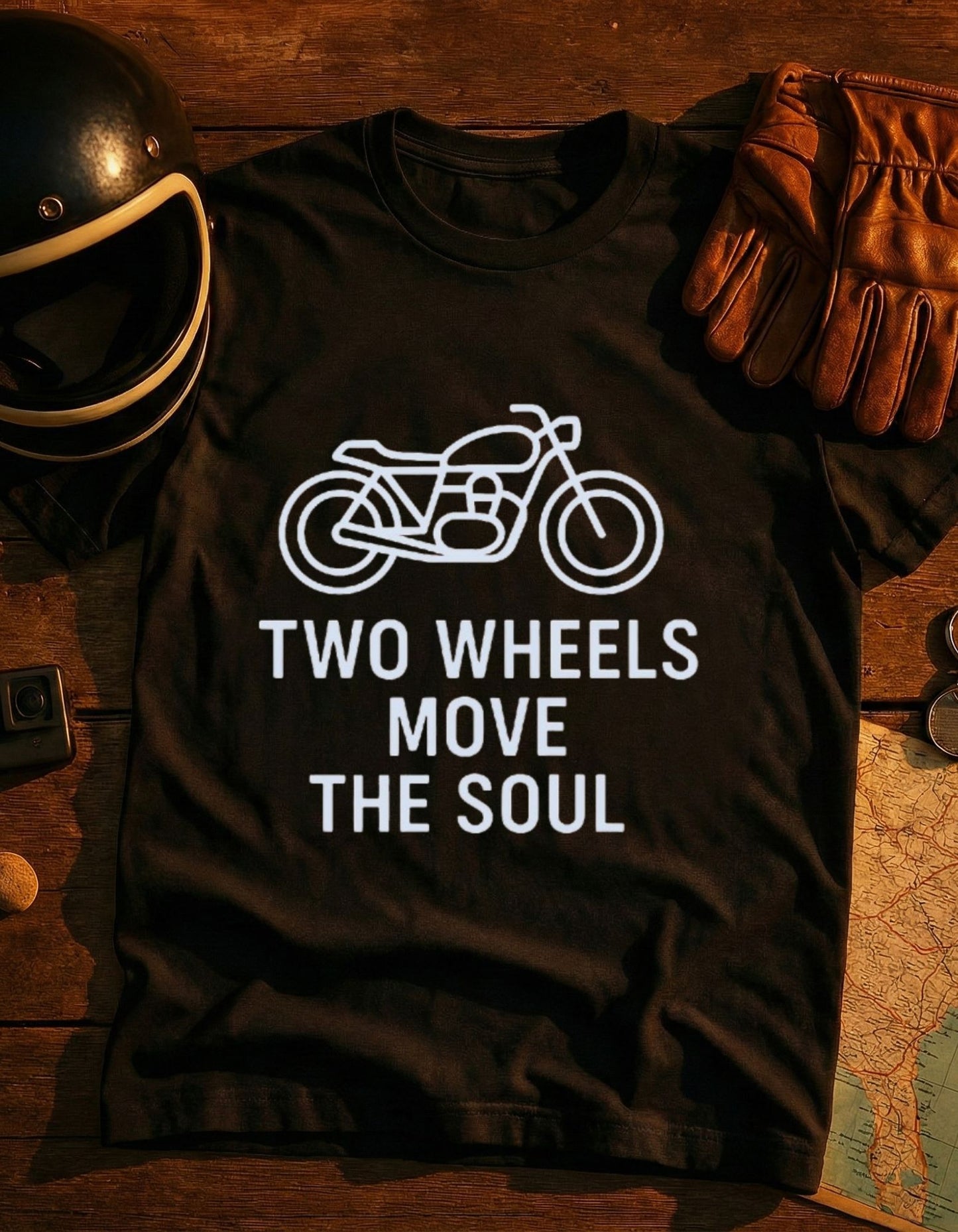 Motorcycle T-Shirt — "Two Wheels Move the Soul" Minimal Bike Tee for Riders & Motorcycle Lovers