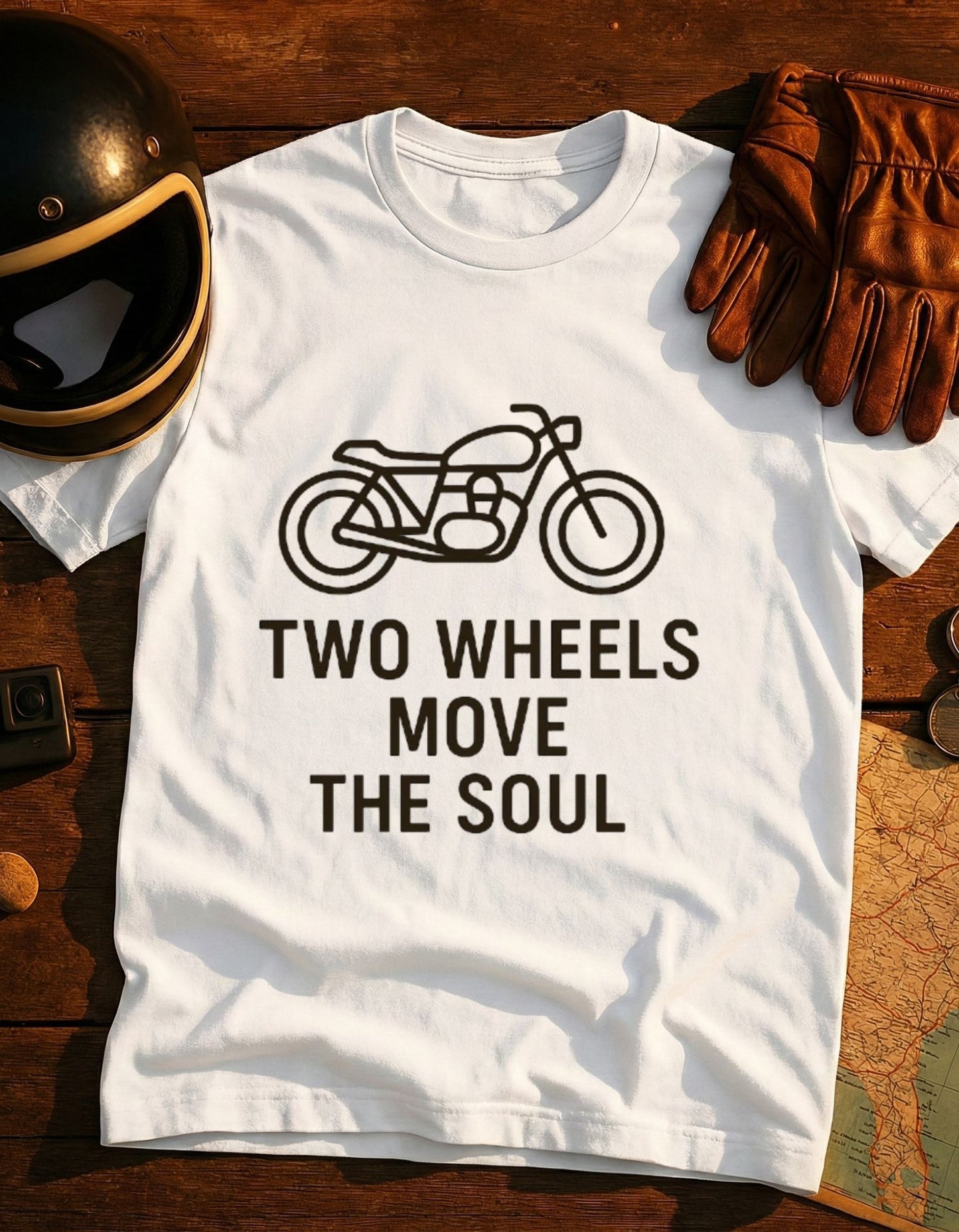 Motorcycle T-Shirt — "Two Wheels Move the Soul" Minimal Bike Tee for Riders & Motorcycle Lovers