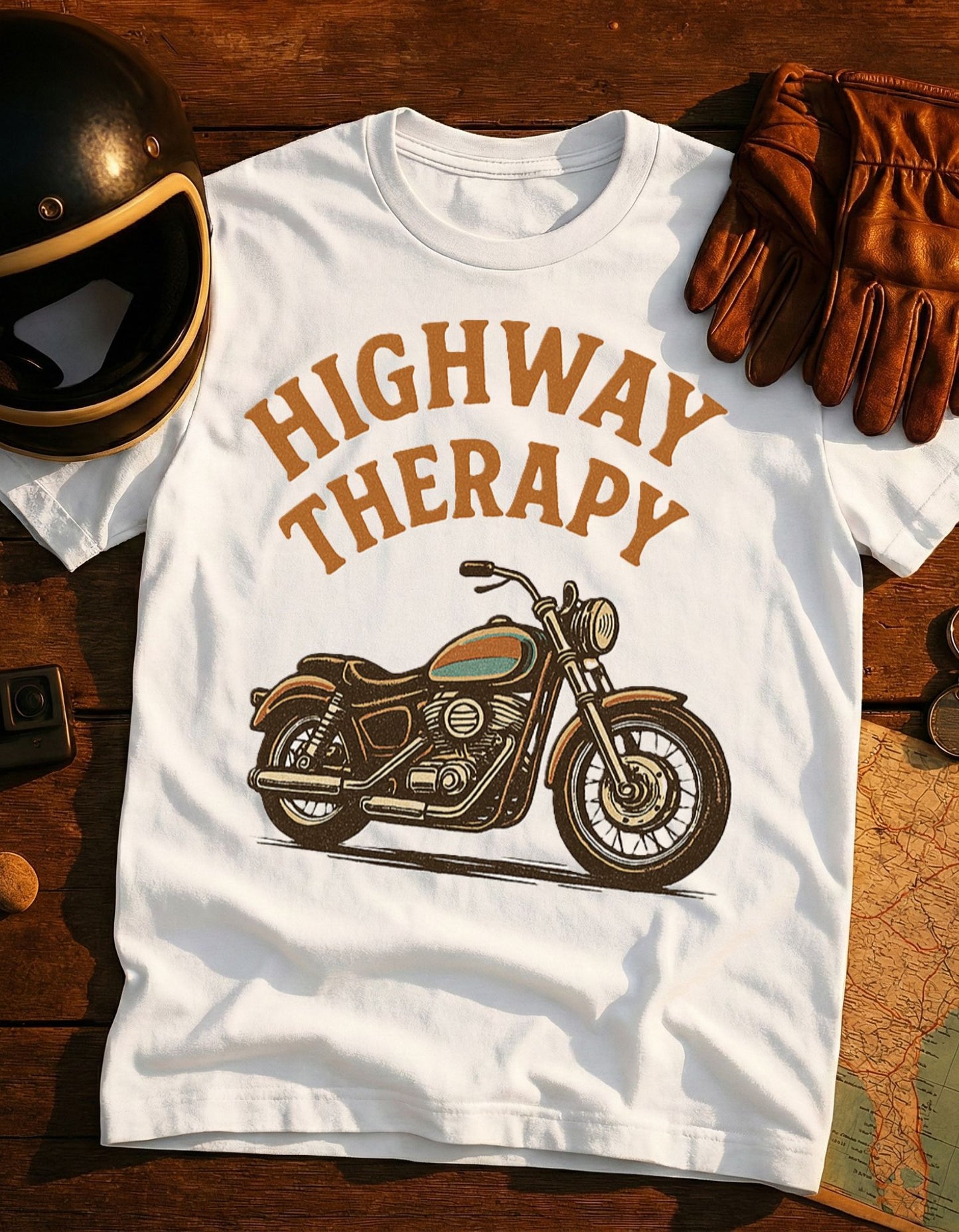 Highway Therapy Motorcycle T-Shirt — Vintage Bike Rider Tee