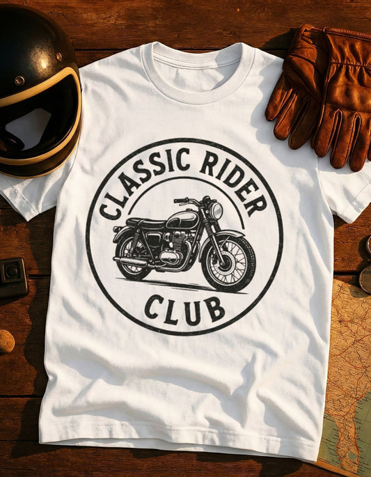Classic Rider Club T-Shirt — Vintage Motorcycle Graphic Tee