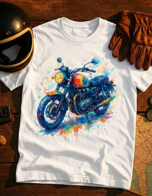 Watercolor Motorcycle T-Shirt — Vintage Bike Art Tee