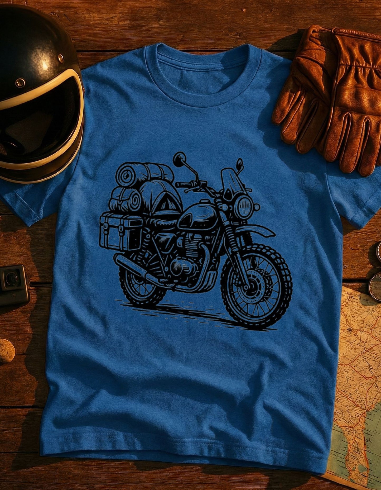 Vintage Motorcycle T-Shirt — Hand-Drawn Touring Bike Illustration
