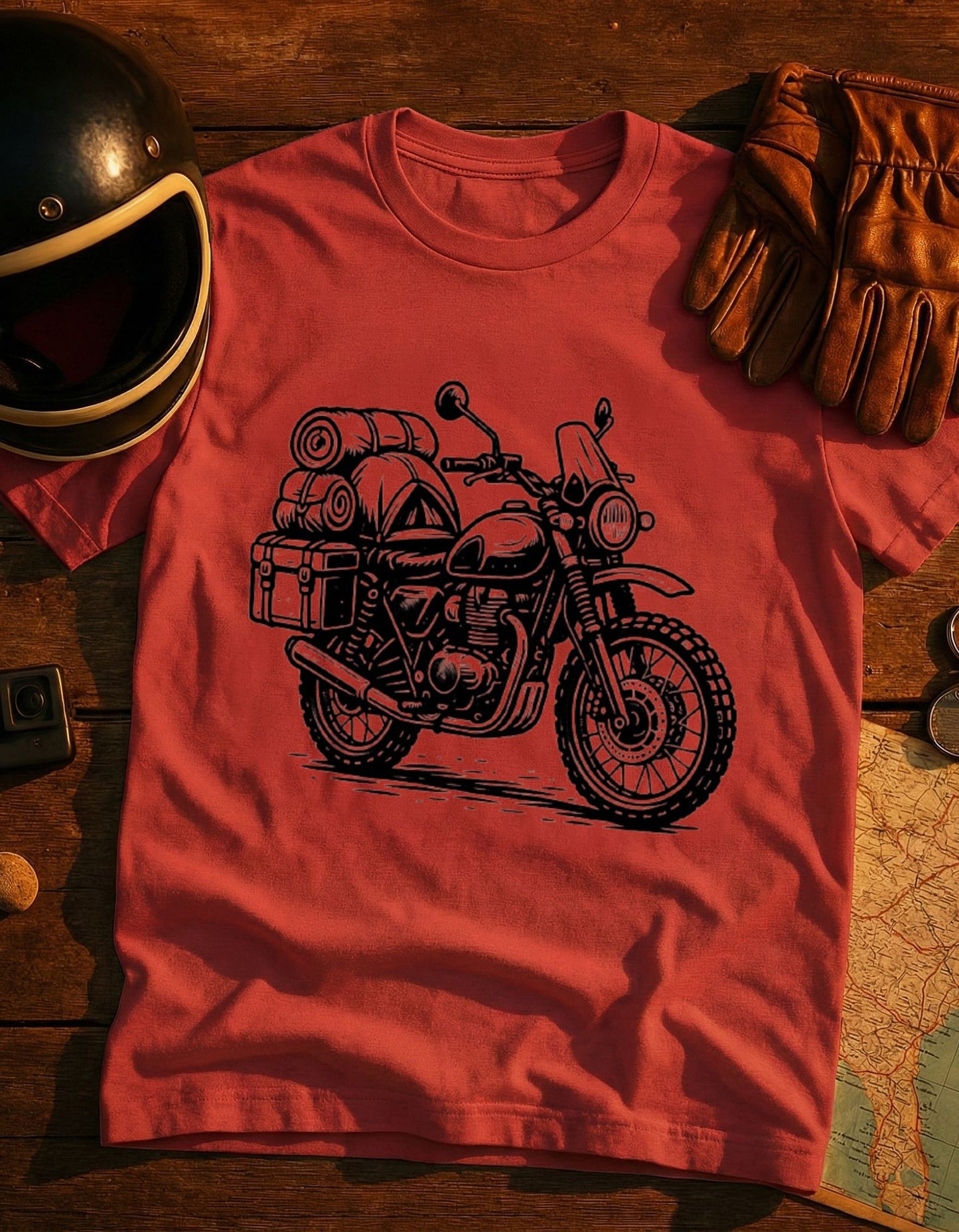 Vintage Motorcycle T-Shirt — Hand-Drawn Touring Bike Illustration