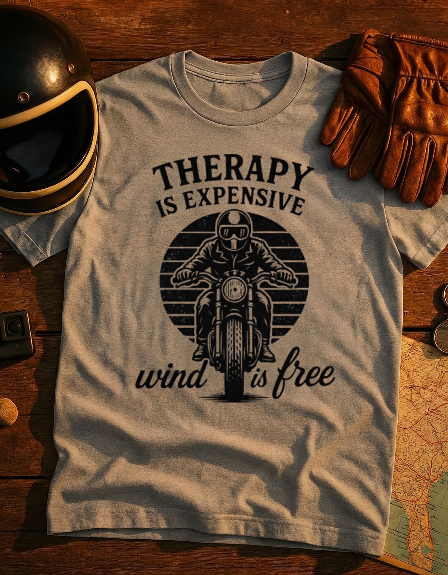 Therapy Is Expensive — Wind Is Free Motorcycle T-Shirt