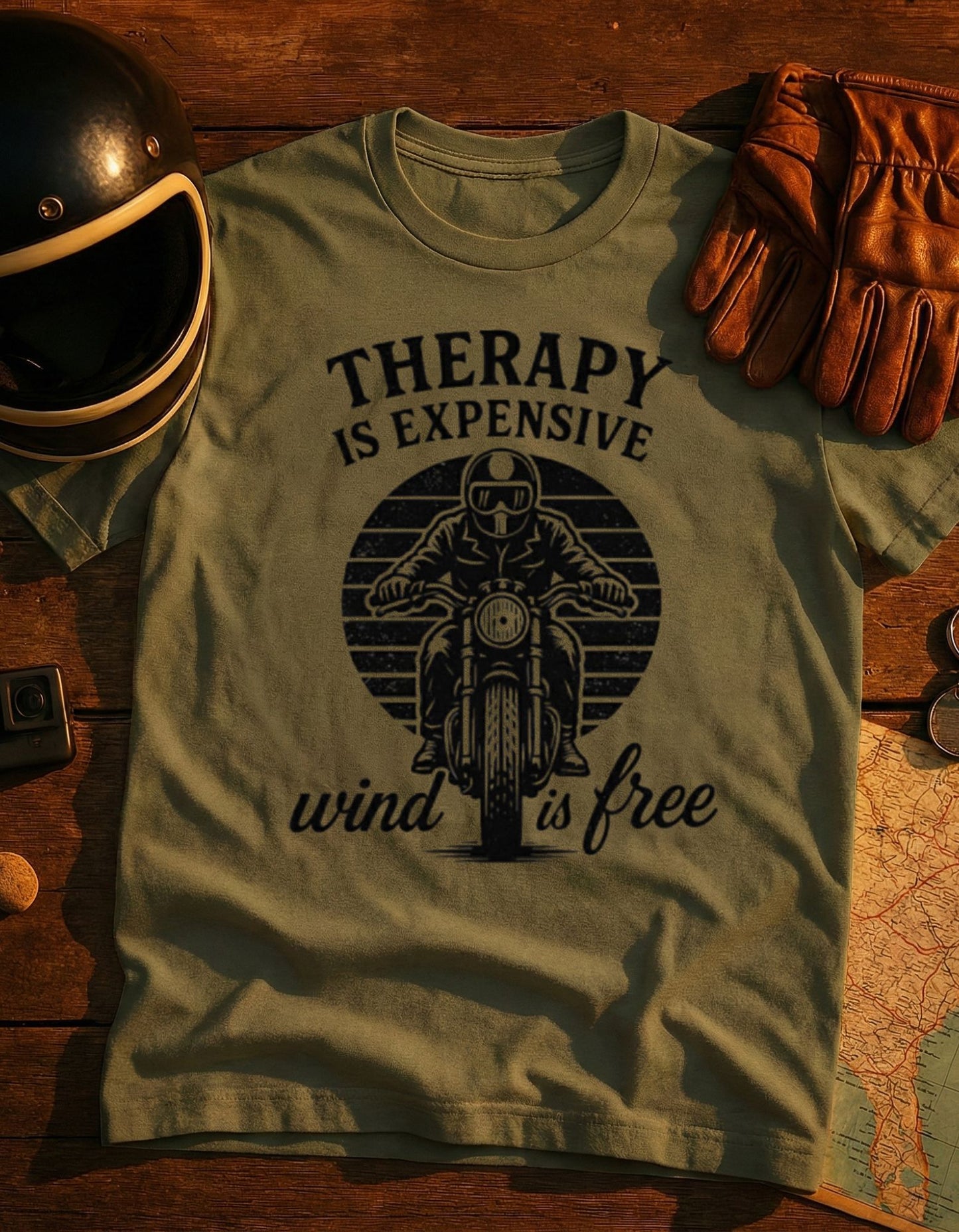 Therapy Is Expensive — Wind Is Free Motorcycle T-Shirt