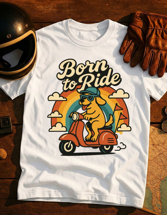 Born to Ride Scooter T-Shirt — Vintage Retro Scooter Dog Graphic Tee
