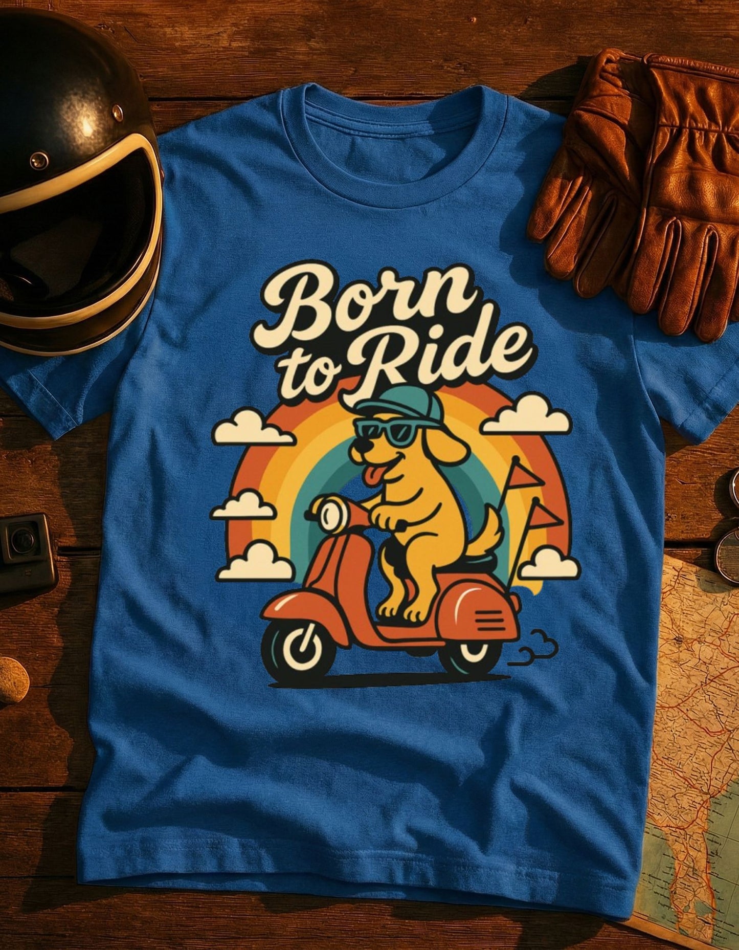 Born to Ride Scooter T-Shirt — Vintage Retro Scooter Dog Graphic Tee