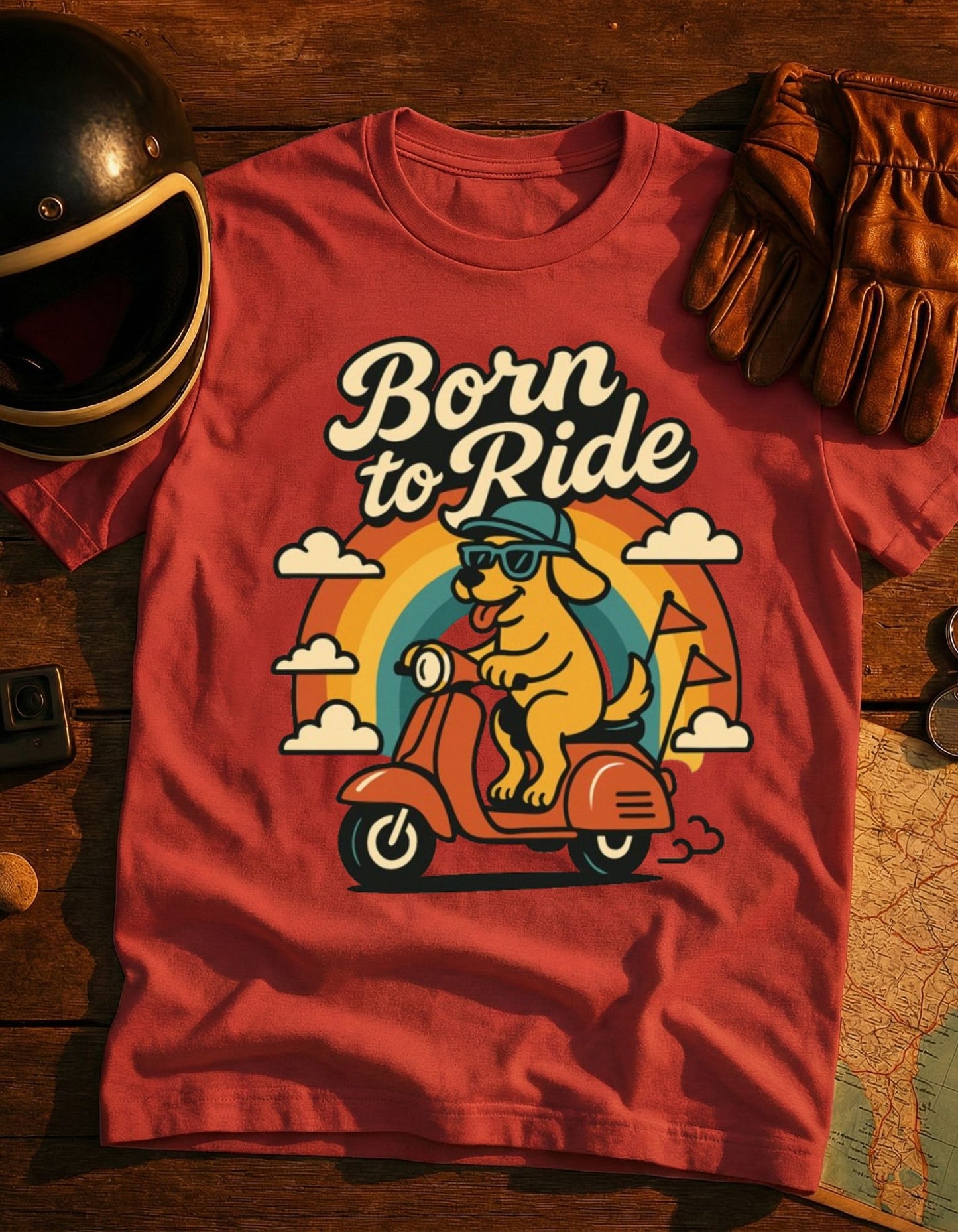 Born to Ride Scooter T-Shirt — Vintage Retro Scooter Dog Graphic Tee