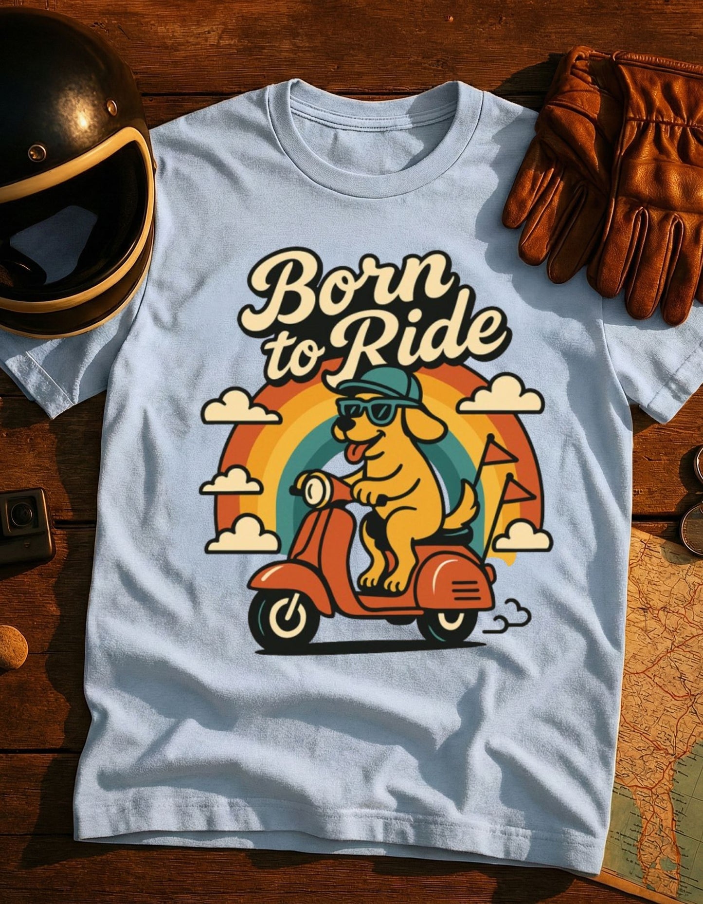 Born to Ride Scooter T-Shirt — Vintage Retro Scooter Dog Graphic Tee