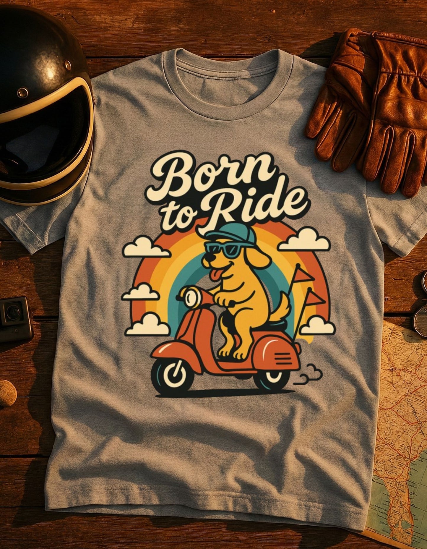 Born to Ride Scooter T-Shirt — Vintage Retro Scooter Dog Graphic Tee