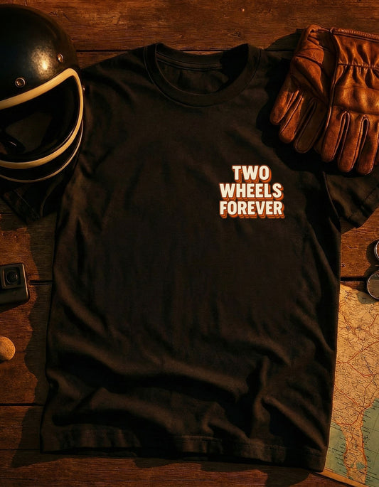 Two Wheels Forever T-Shirt — Vintage Bicycle Motorcycle Tee