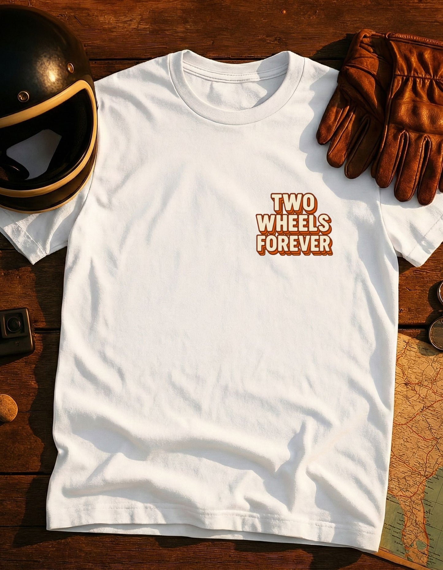Two Wheels Forever T-Shirt — Vintage Bicycle Motorcycle Tee