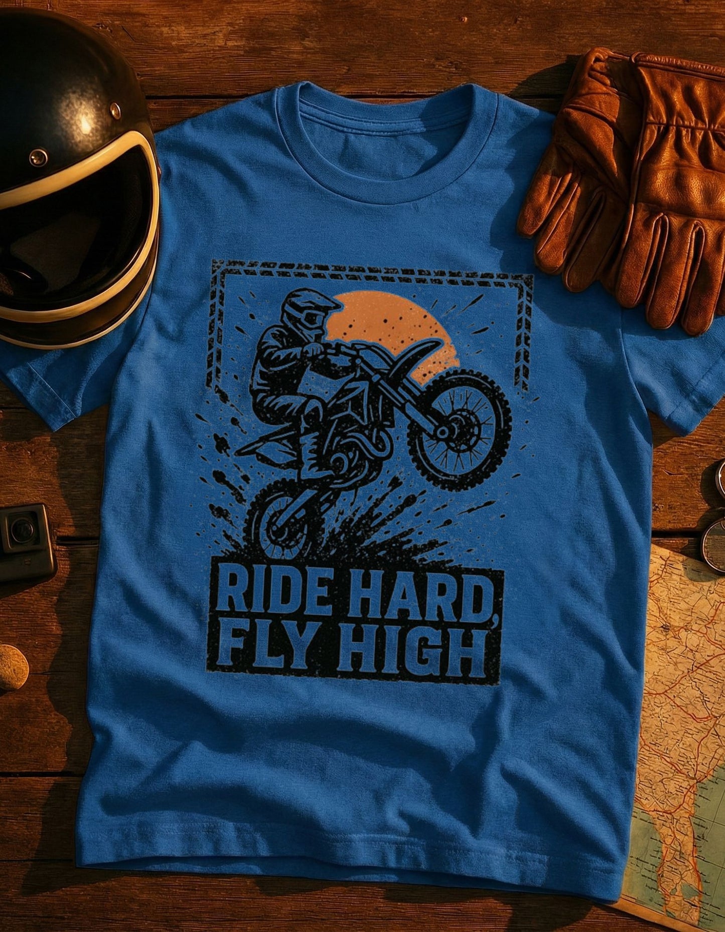 Ride Hard Fly High Motocross T-Shirt — Dirt Bike Rider Graphic Tee