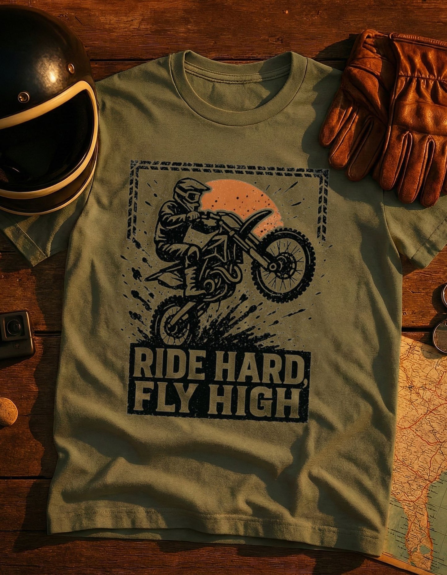 Ride Hard Fly High Motocross T-Shirt — Dirt Bike Rider Graphic Tee