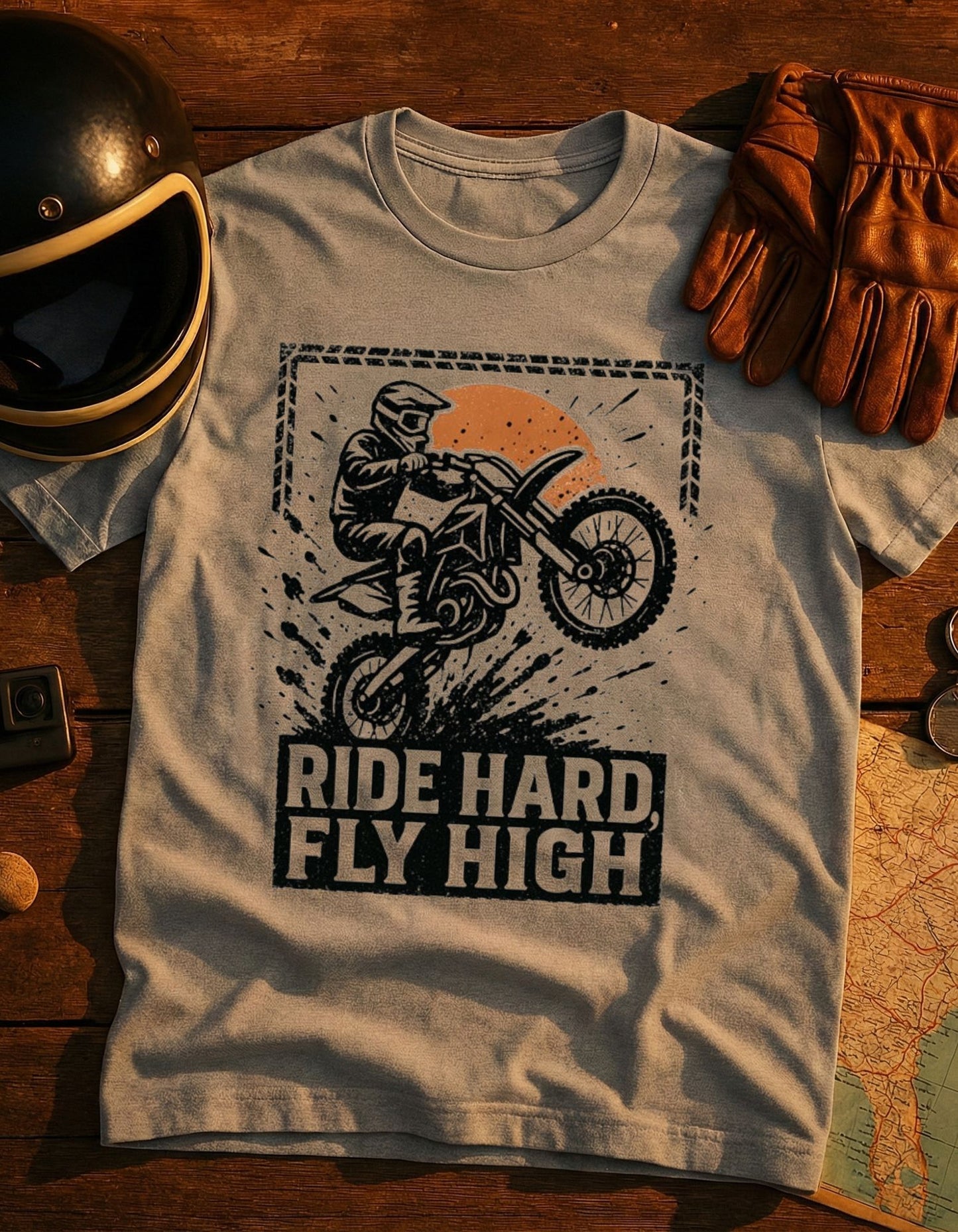 Ride Hard Fly High Motocross T-Shirt — Dirt Bike Rider Graphic Tee