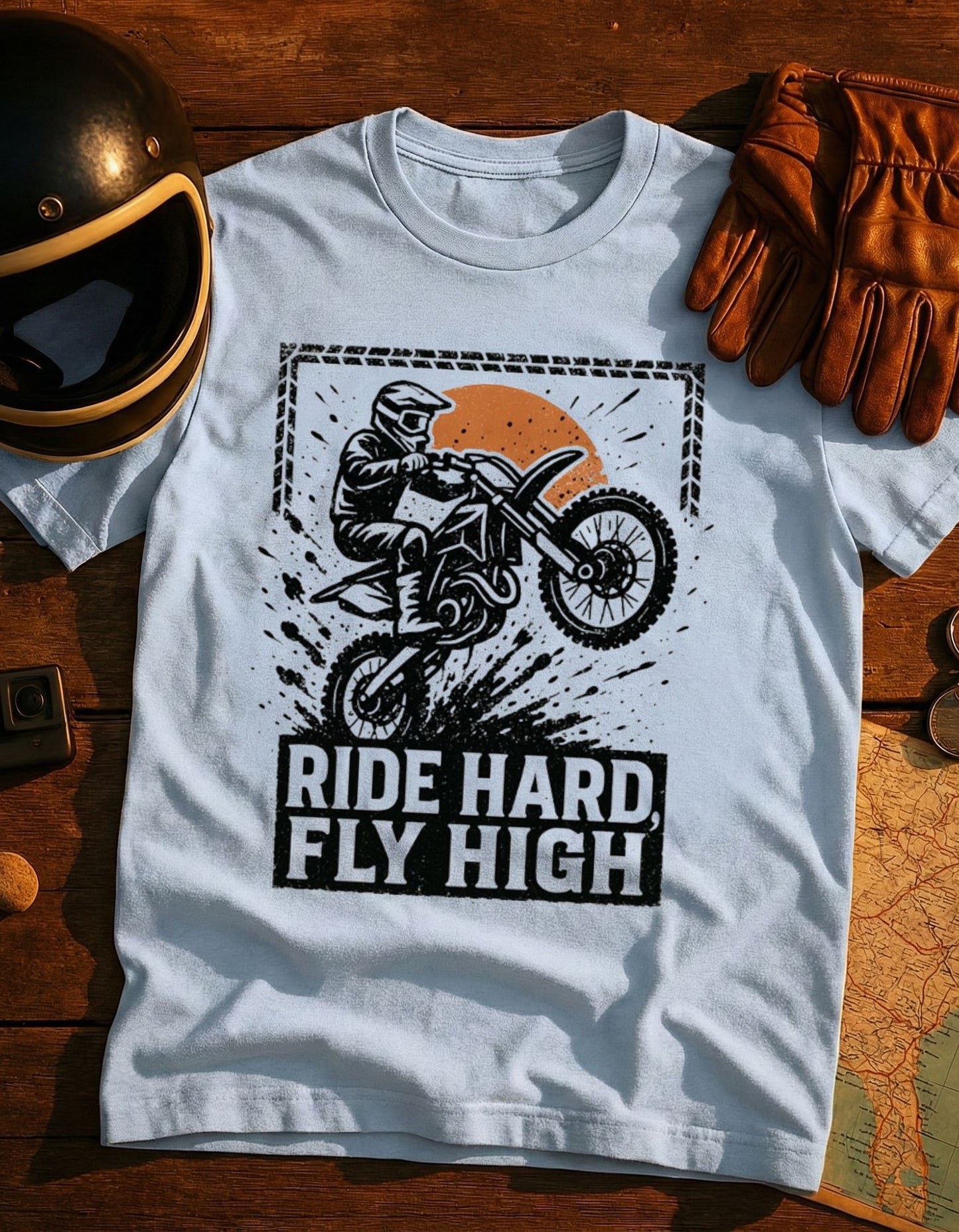 Ride Hard Fly High Motocross T-Shirt — Dirt Bike Rider Graphic Tee
