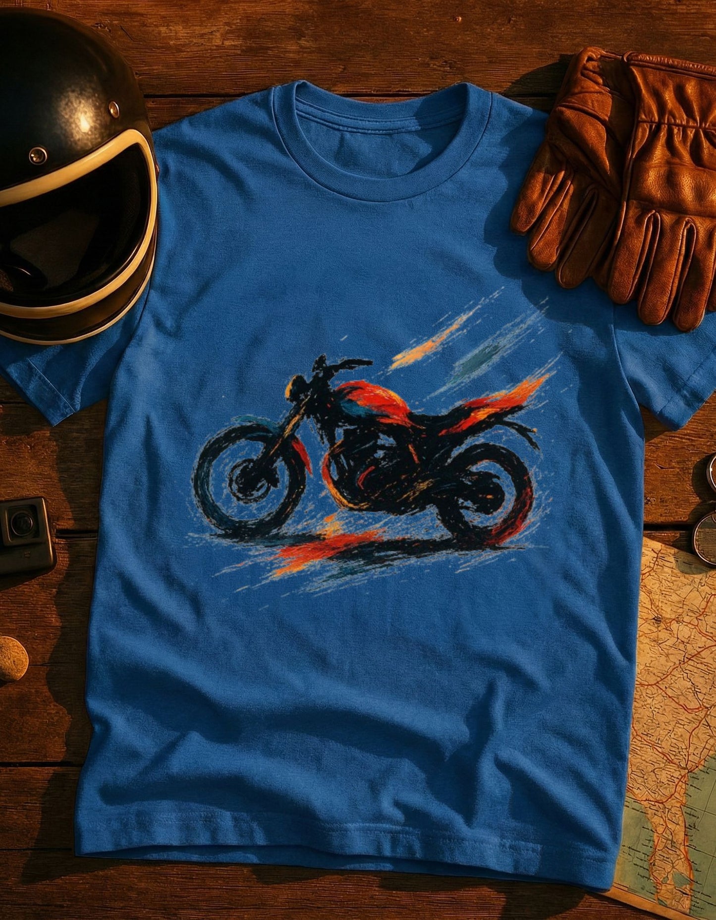 Motorcycle Sketch T‑Shirt — Speedy Red & Black Bike Tee for Riders