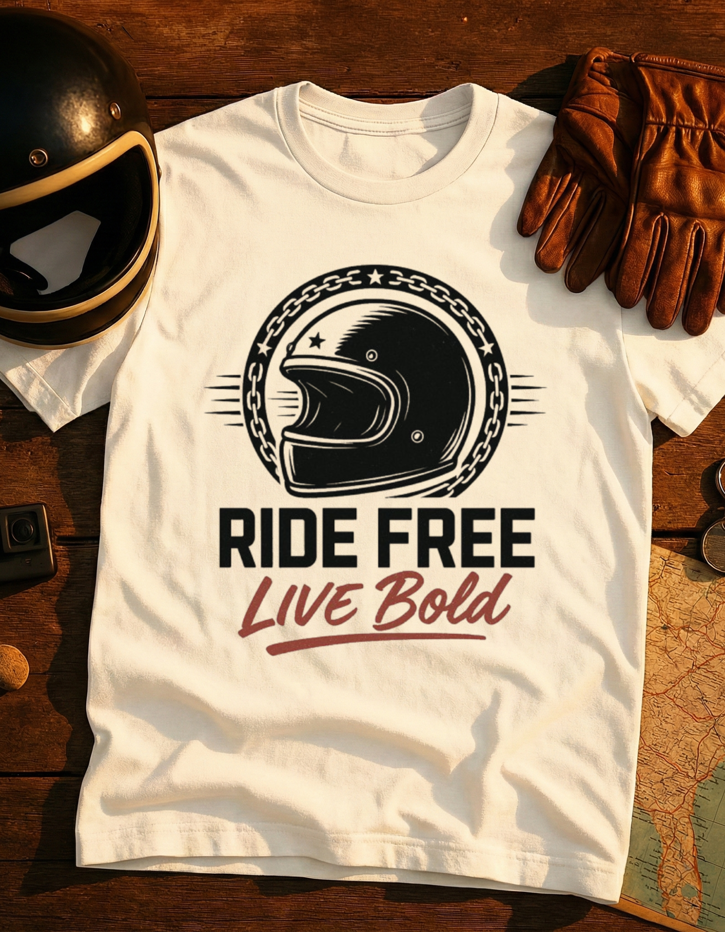 Ride Free Live Bold T-Shirt — Motorcycle Helmet Vintage Graphic Tee