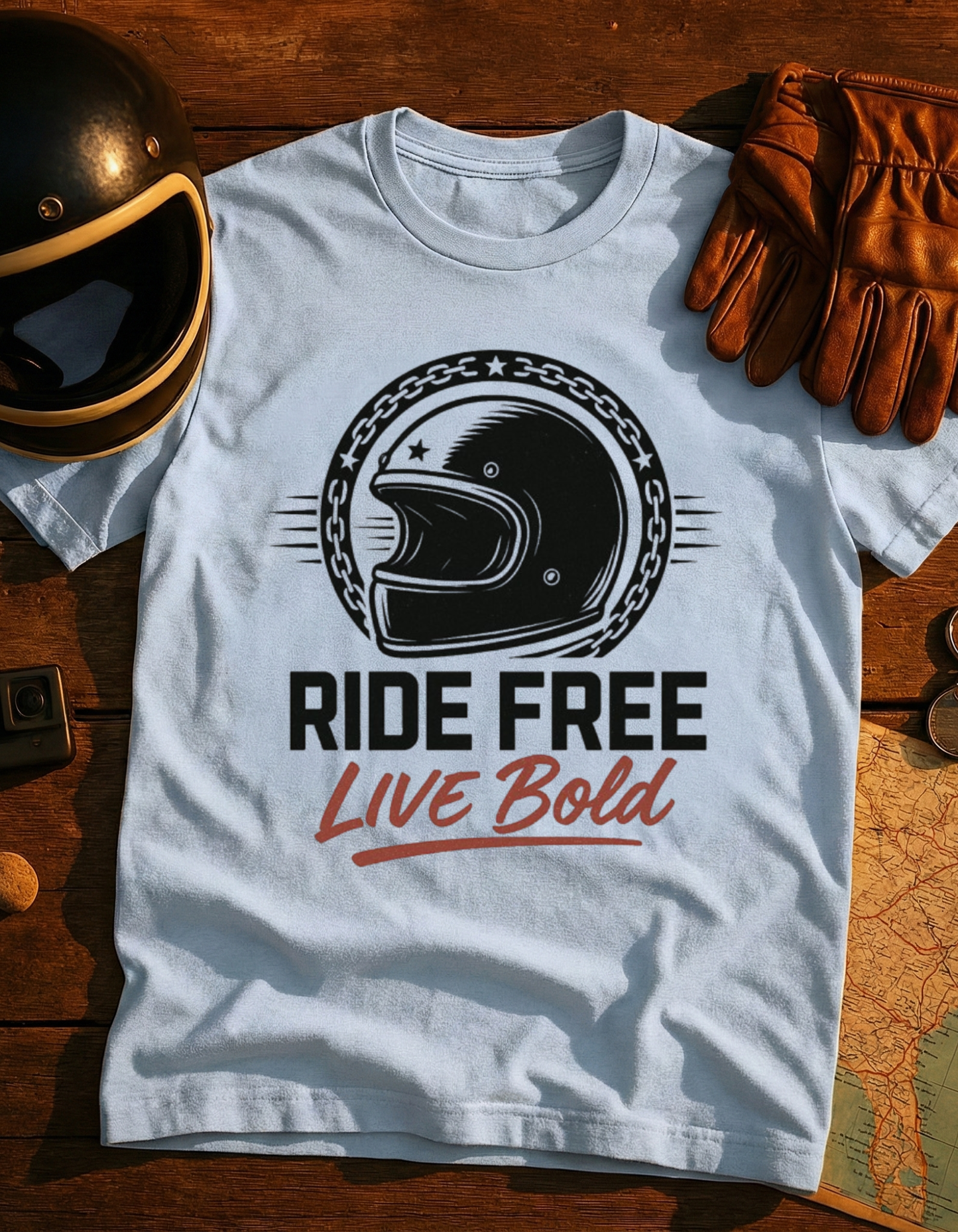 Ride Free Live Bold T-Shirt — Motorcycle Helmet Vintage Graphic Tee