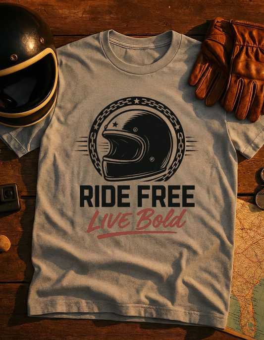 Ride Free Live Bold T-Shirt — Motorcycle Helmet Vintage Graphic Tee