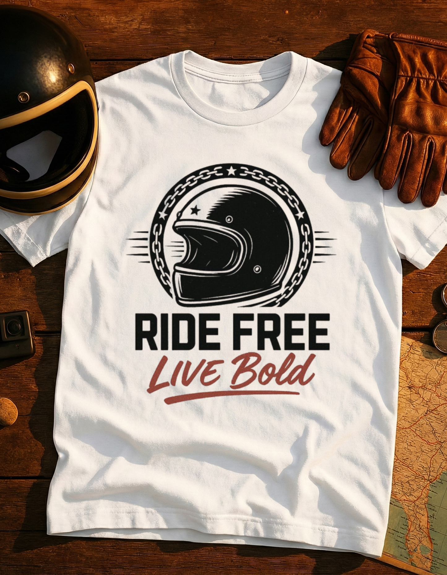 Ride Free Live Bold T-Shirt — Motorcycle Helmet Vintage Graphic Tee