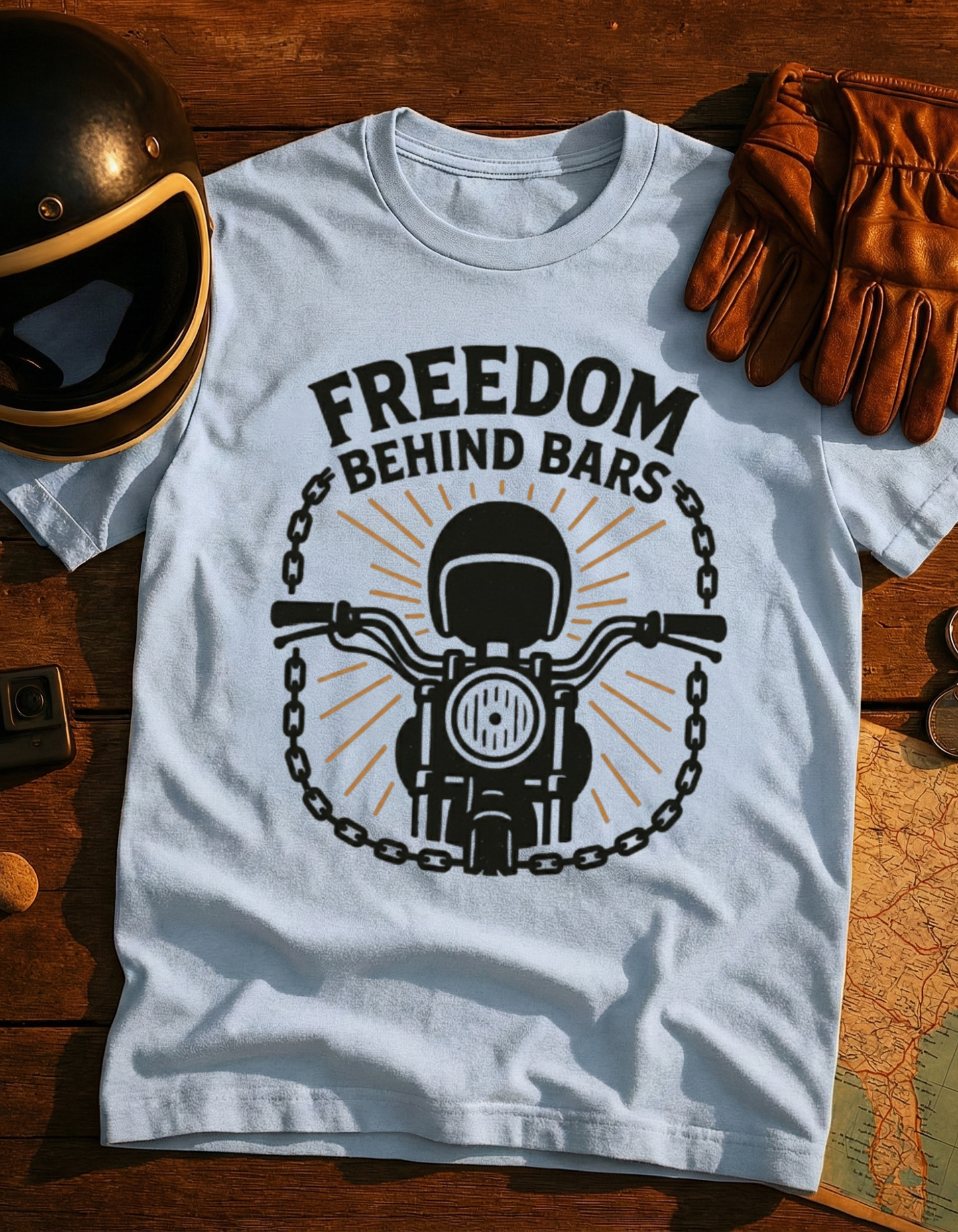 Freedom Behind Bars Motorcycle T-Shirt — Biker Riding Design