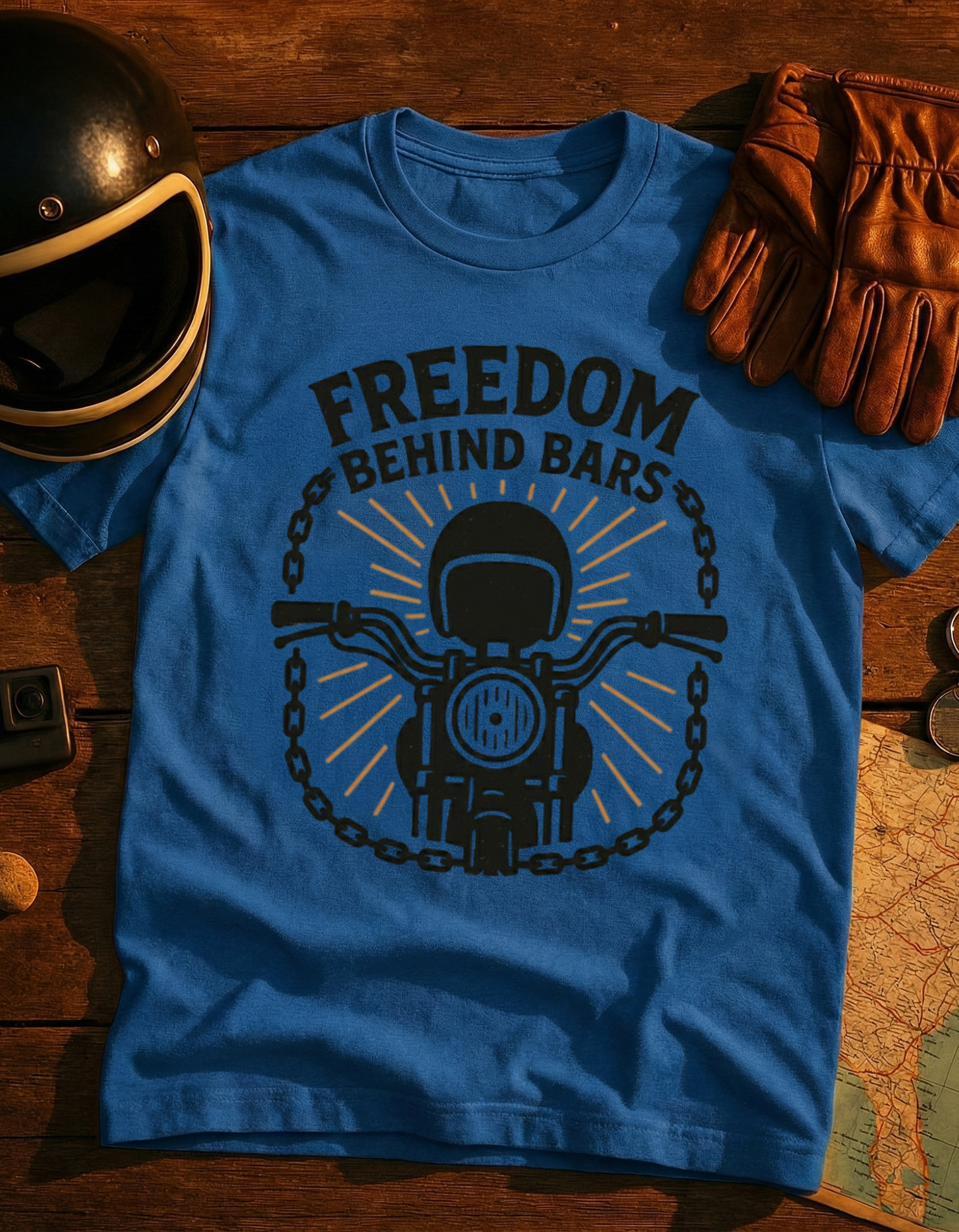 Freedom Behind Bars Motorcycle T-Shirt — Biker Riding Design