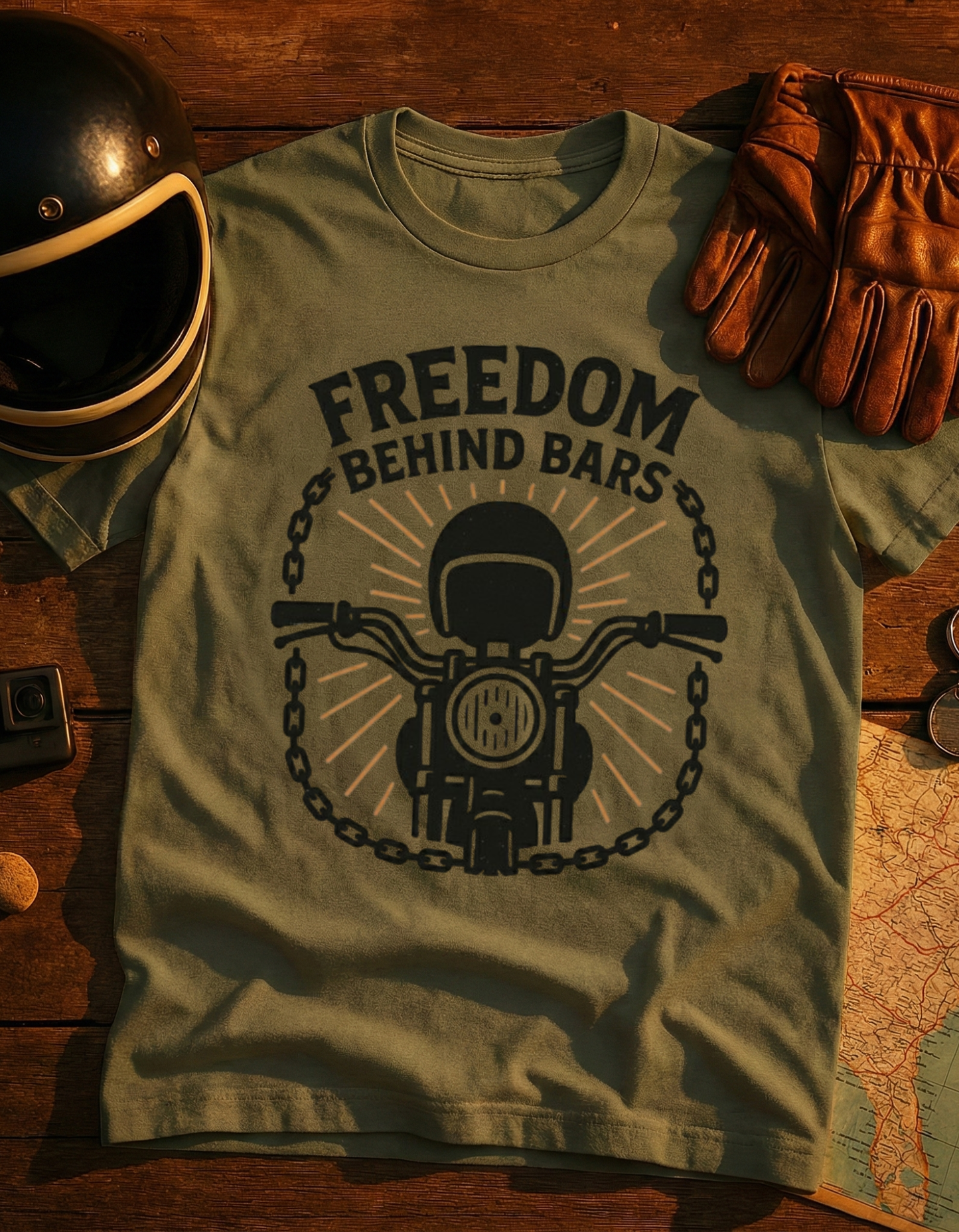 Freedom Behind Bars Motorcycle T-Shirt — Biker Riding Design